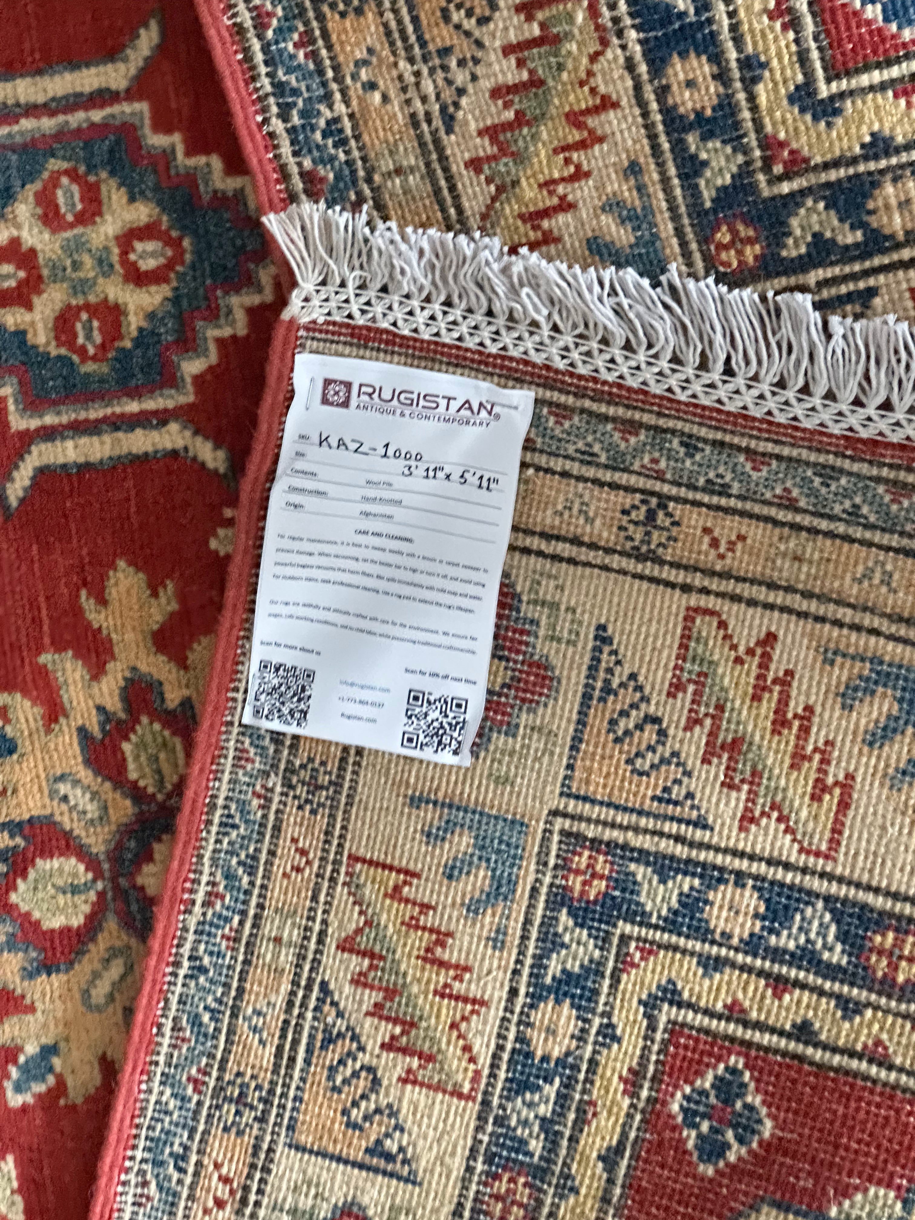 Afghan Kazak Tribal Rug 4x6, Red, Beige & Ivory, Hand-Knotted Wool, view 5