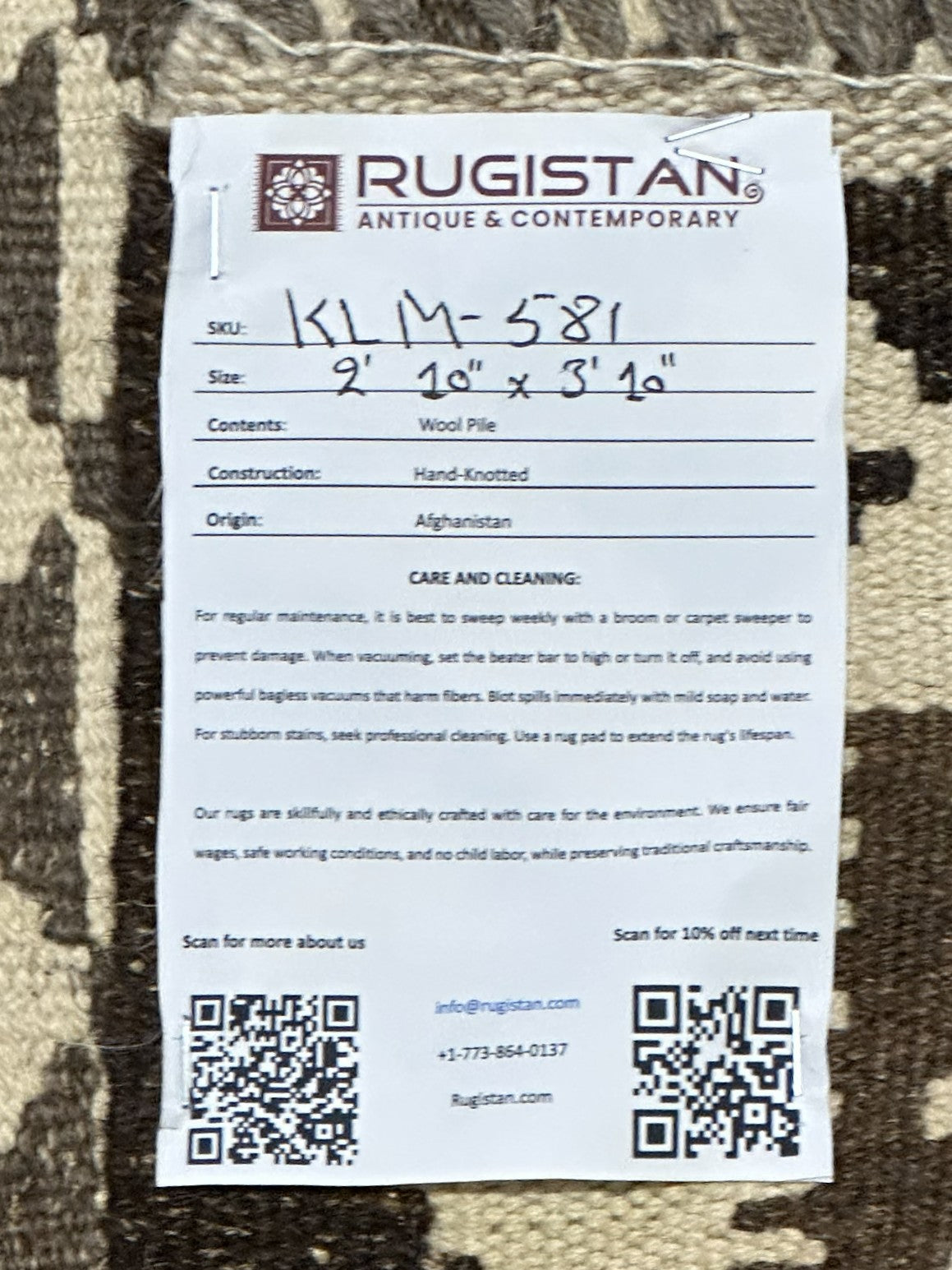 Afghan Kilim Rug 2'9" x 3'10", Hand-Woven Wool, No. 581, view 4