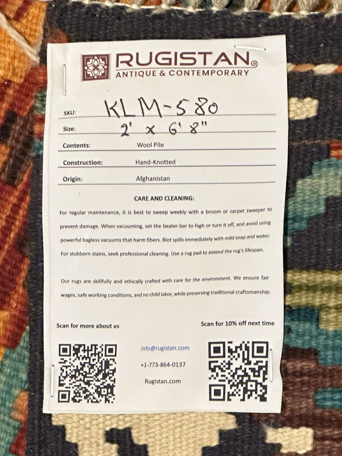 Afghan Kilim Runner 2' x 6'8", Hand-Woven Wool, No. 580, view 4