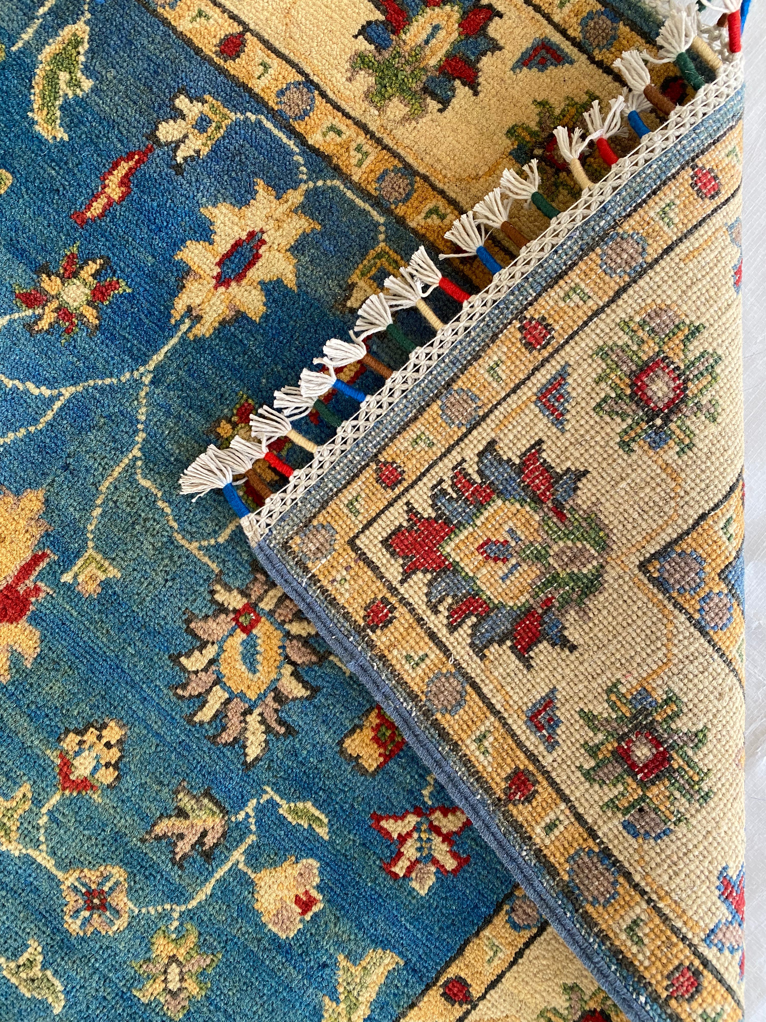 Afghani Rug 4x6 size range tribal Blue laid flat