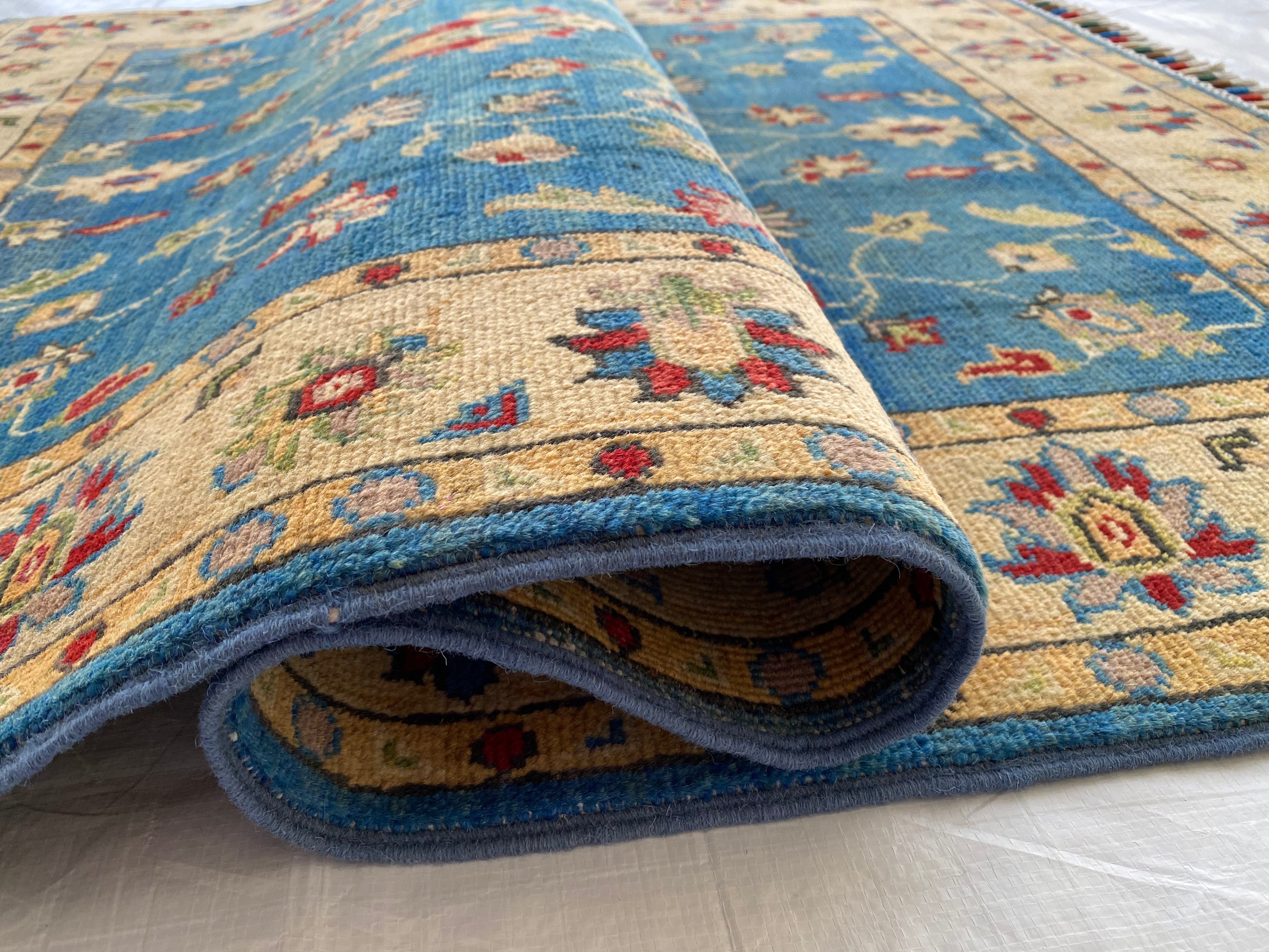 Afghani Rug 4x6 size range tribal Blue laid flat