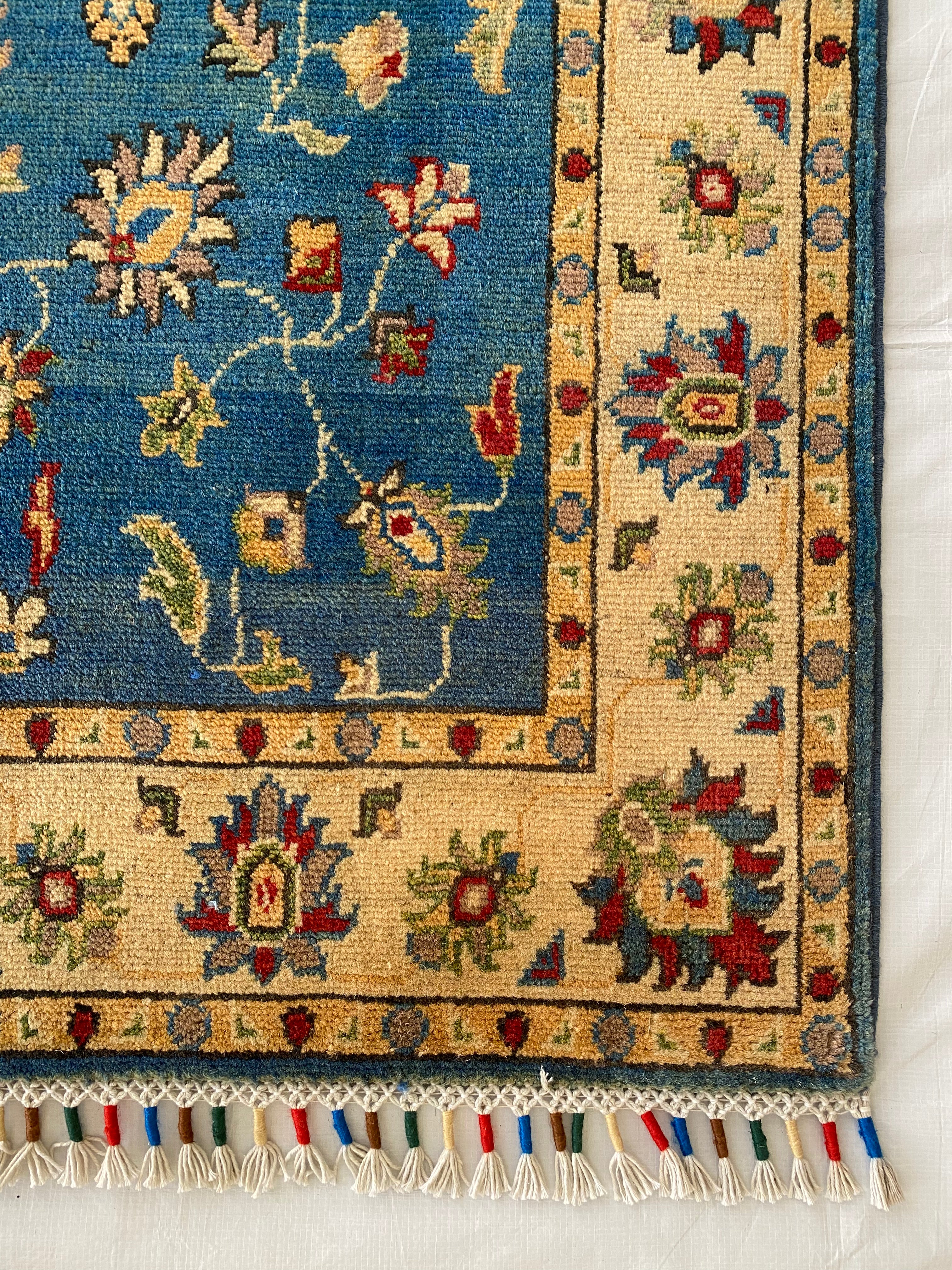 Afghani Rug 4x6 size range tribal Blue laid flat