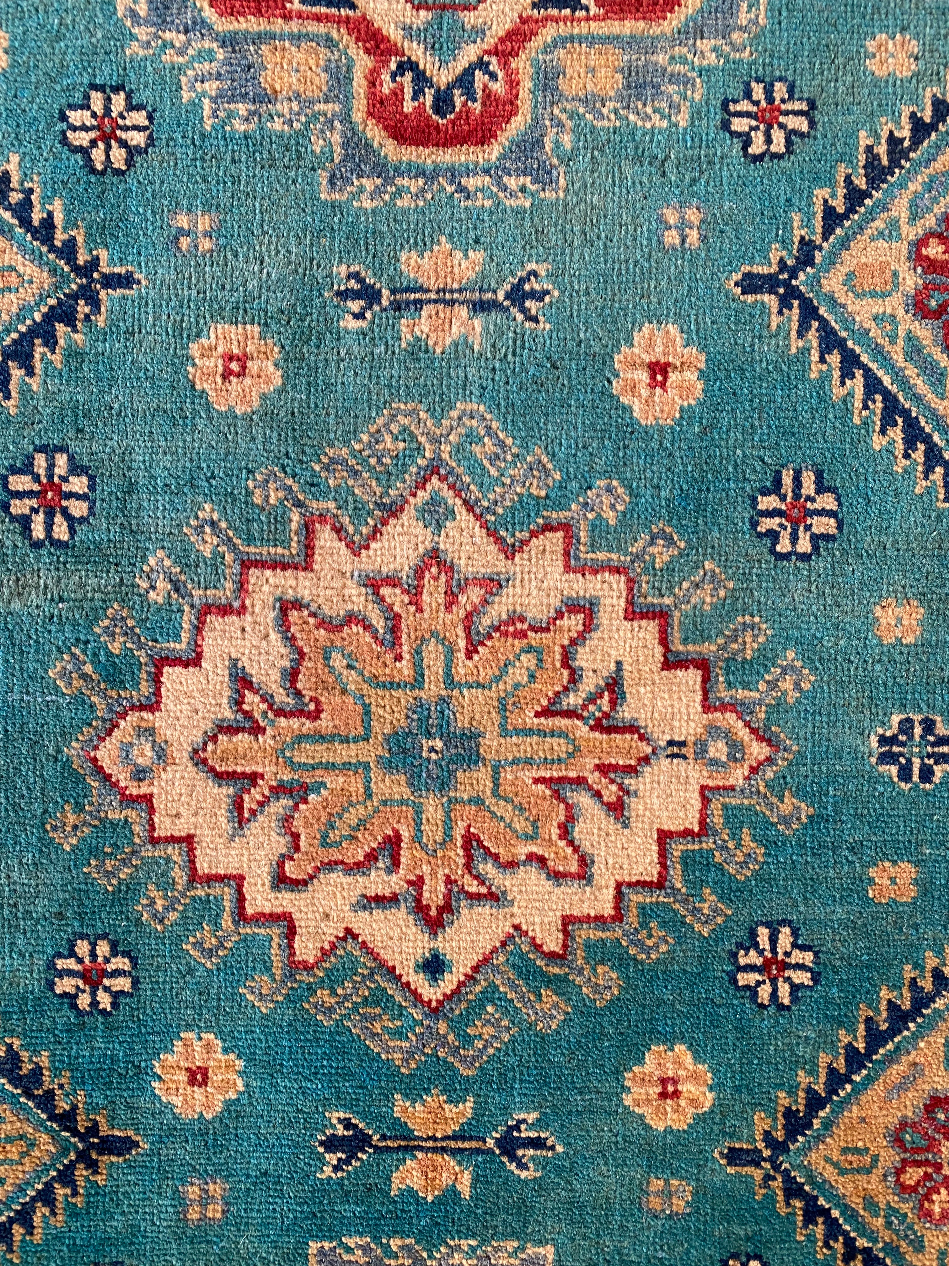 Afghani Rug 4x6 size range tribal Beige Green laid flat