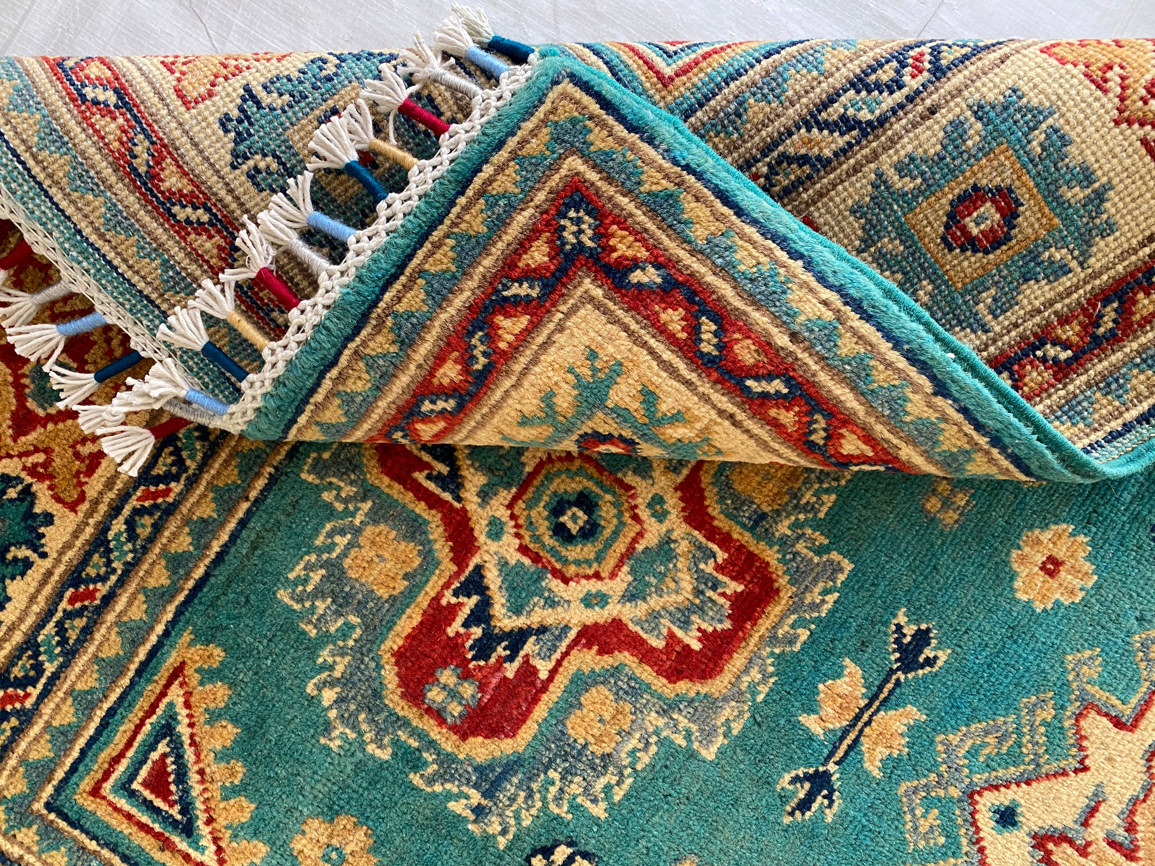 Afghani Rug 4x6 size range tribal Beige Green laid flat