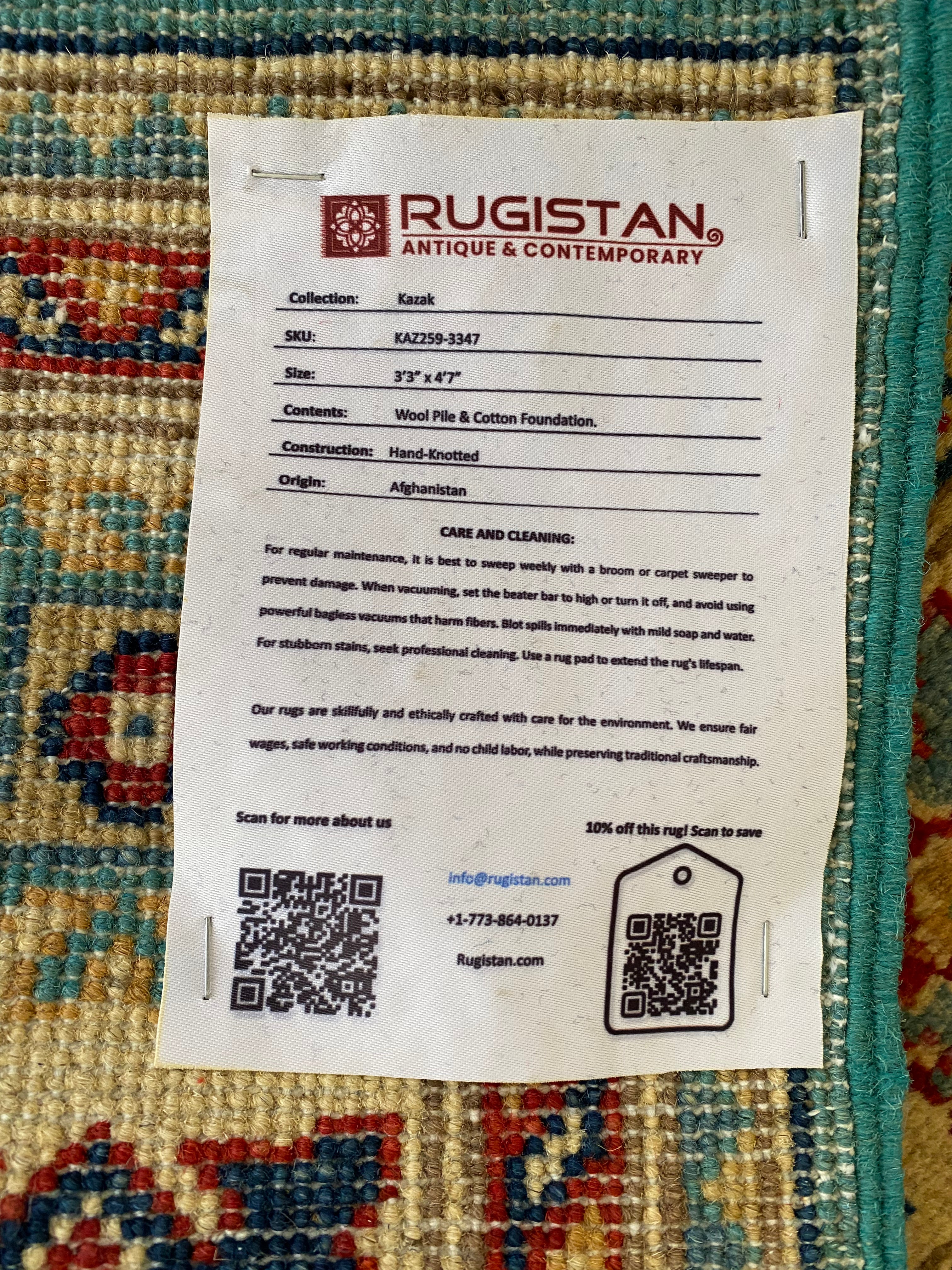 Afghani Rug 4x6 size range tribal Beige Green laid flat