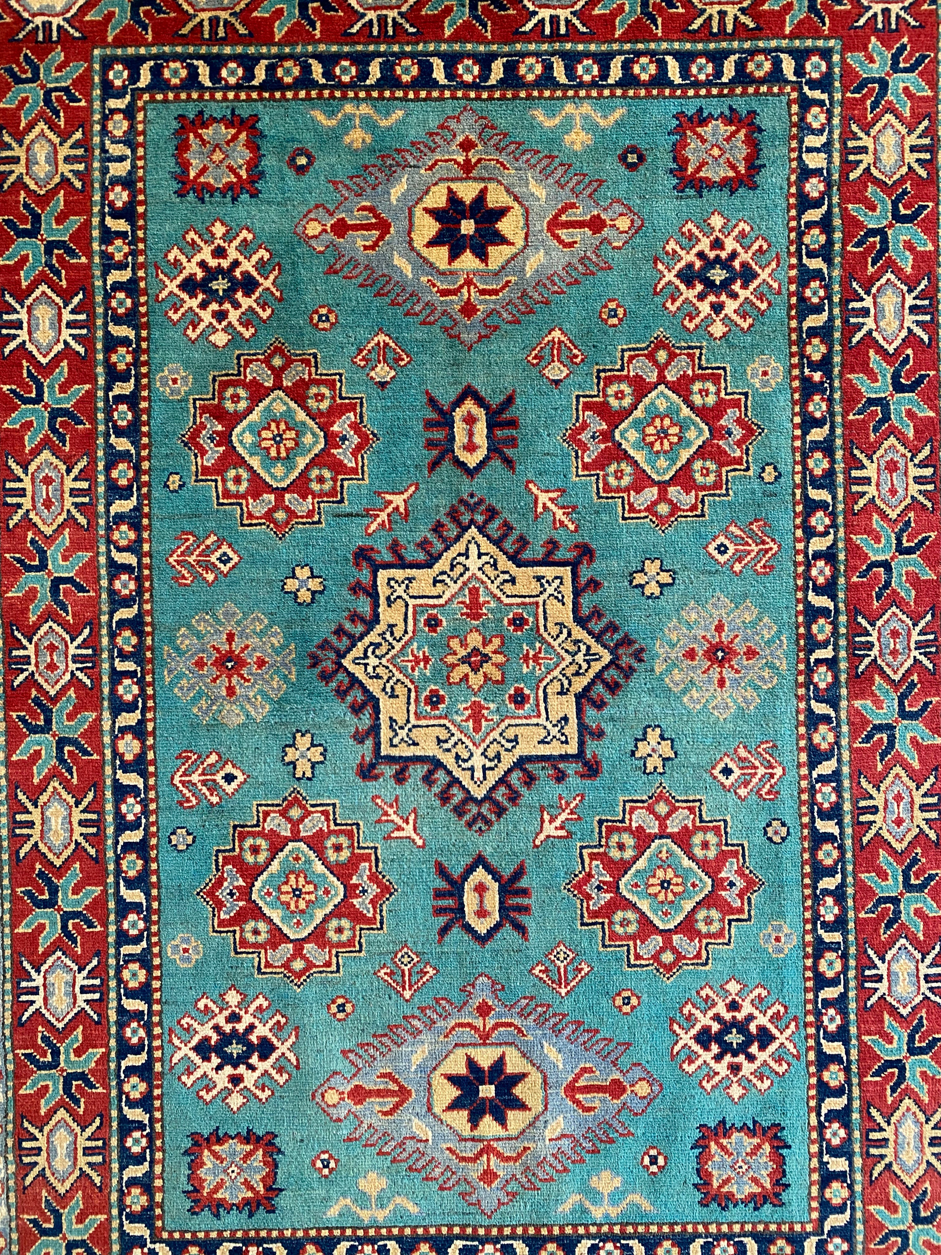 Afghani Rug 4x6 size range tribal Red Blue laid flat
