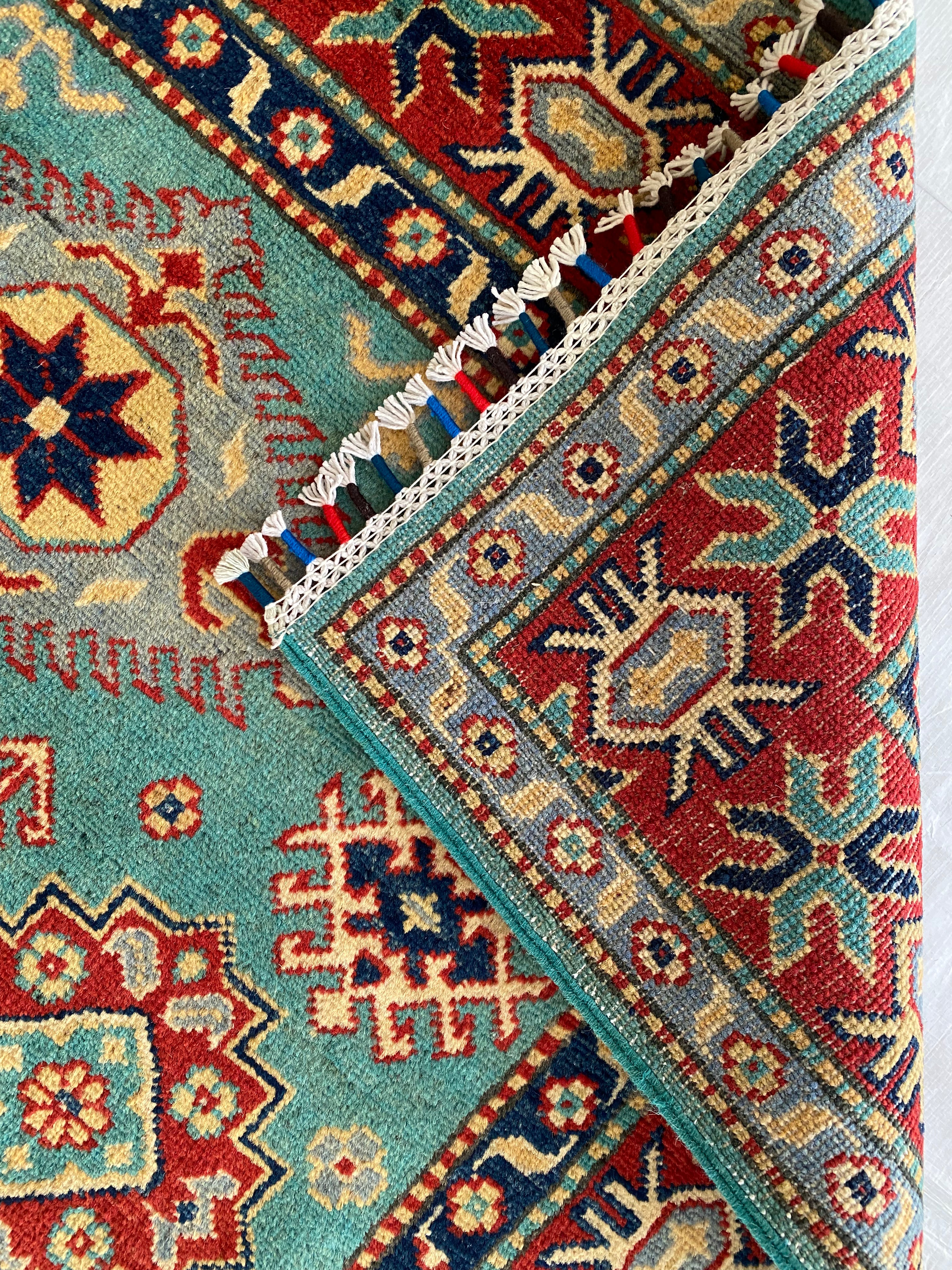 Afghani Rug 4x6 size range tribal Red Blue laid flat