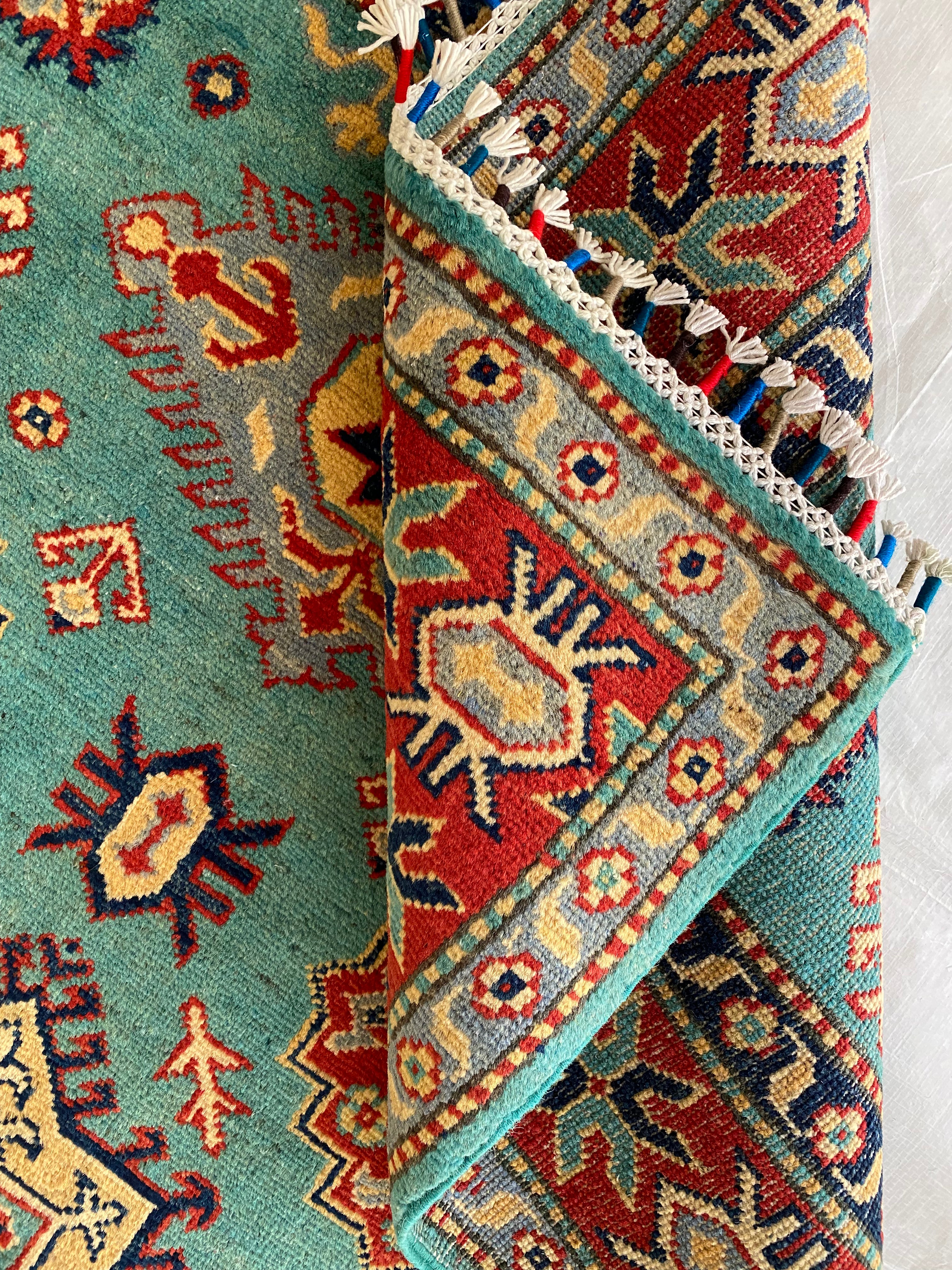 Afghani Rug 4x6 size range tribal Red Blue laid flat