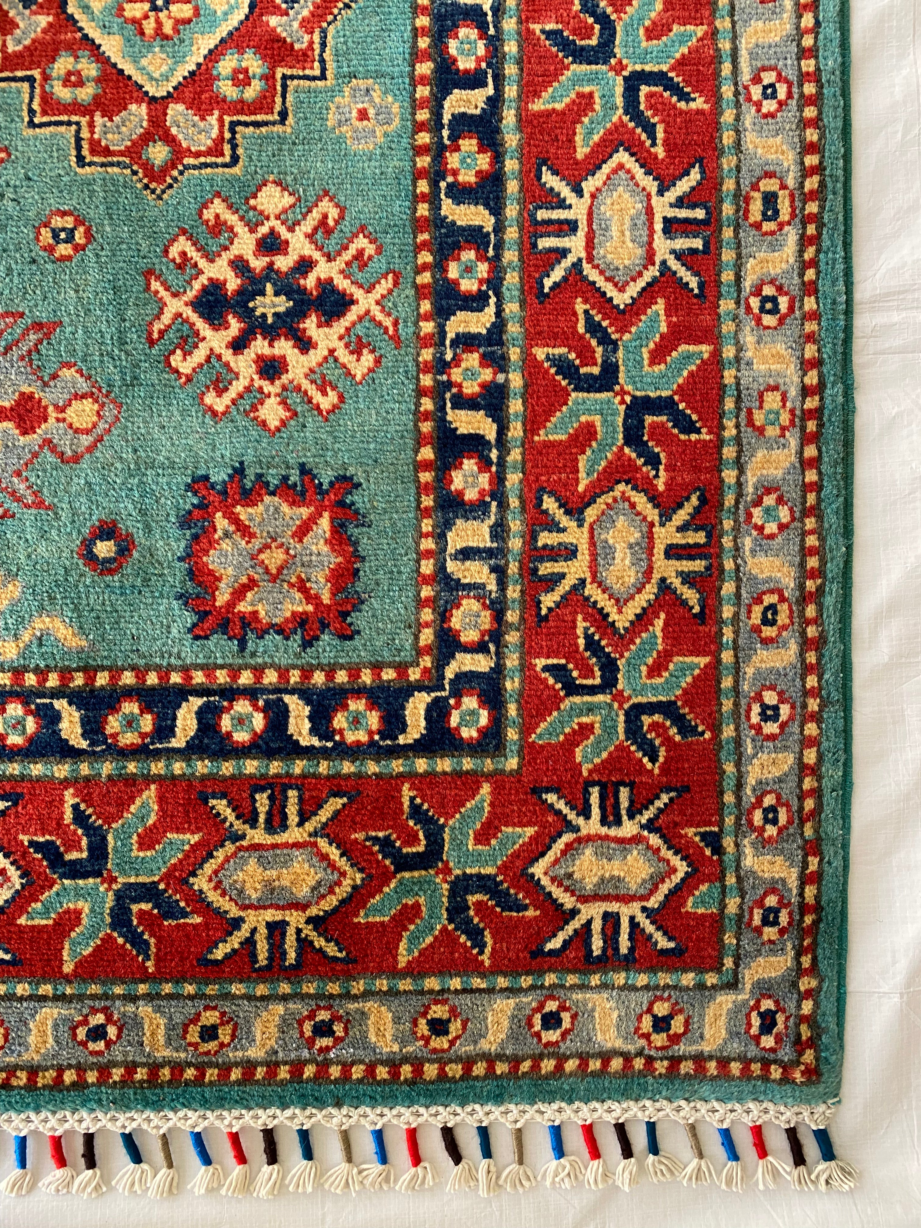 Afghani Rug 4x6 size range tribal Red Blue laid flat
