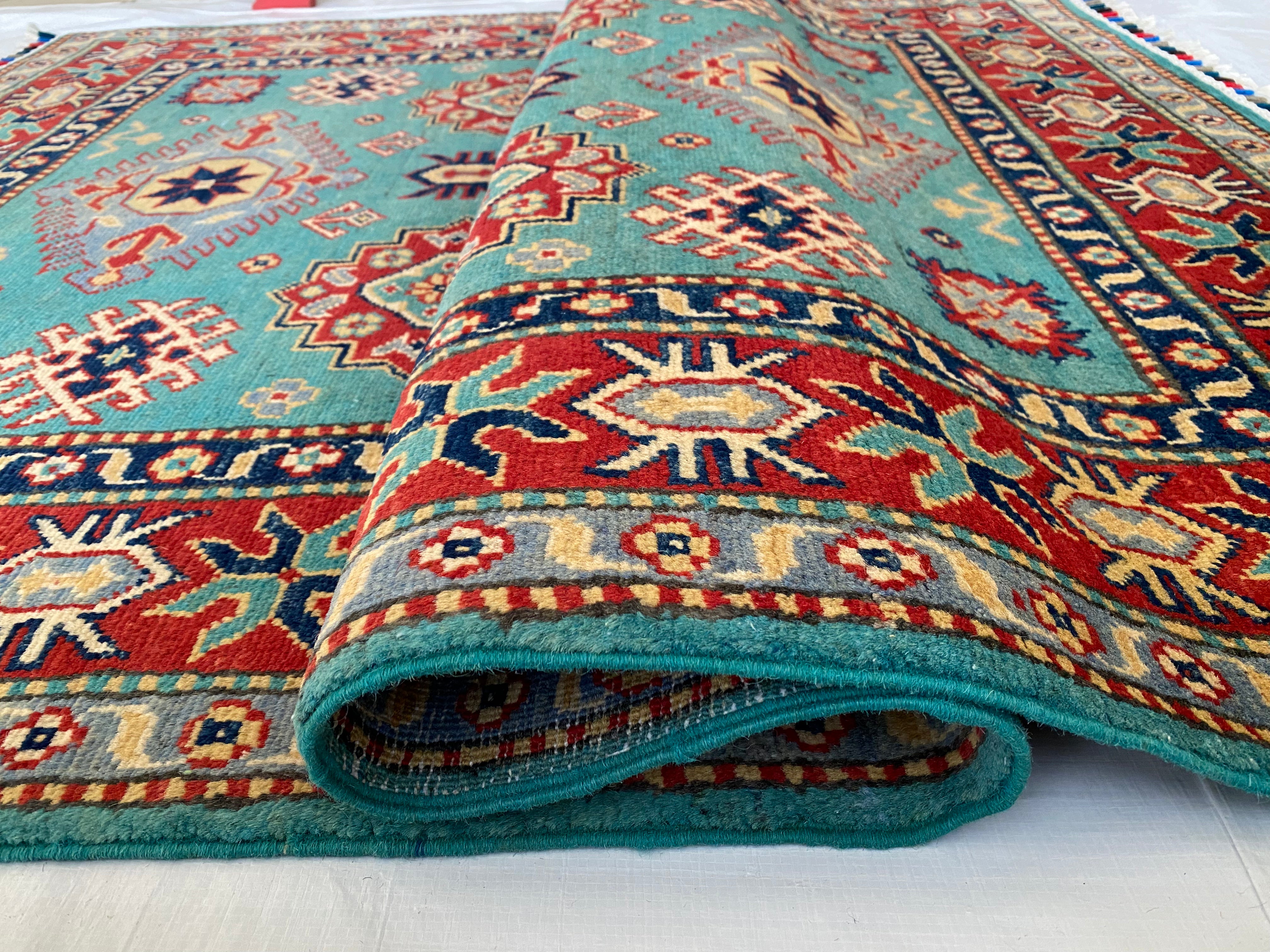 Afghani Rug 4x6 size range tribal Red Blue laid flat