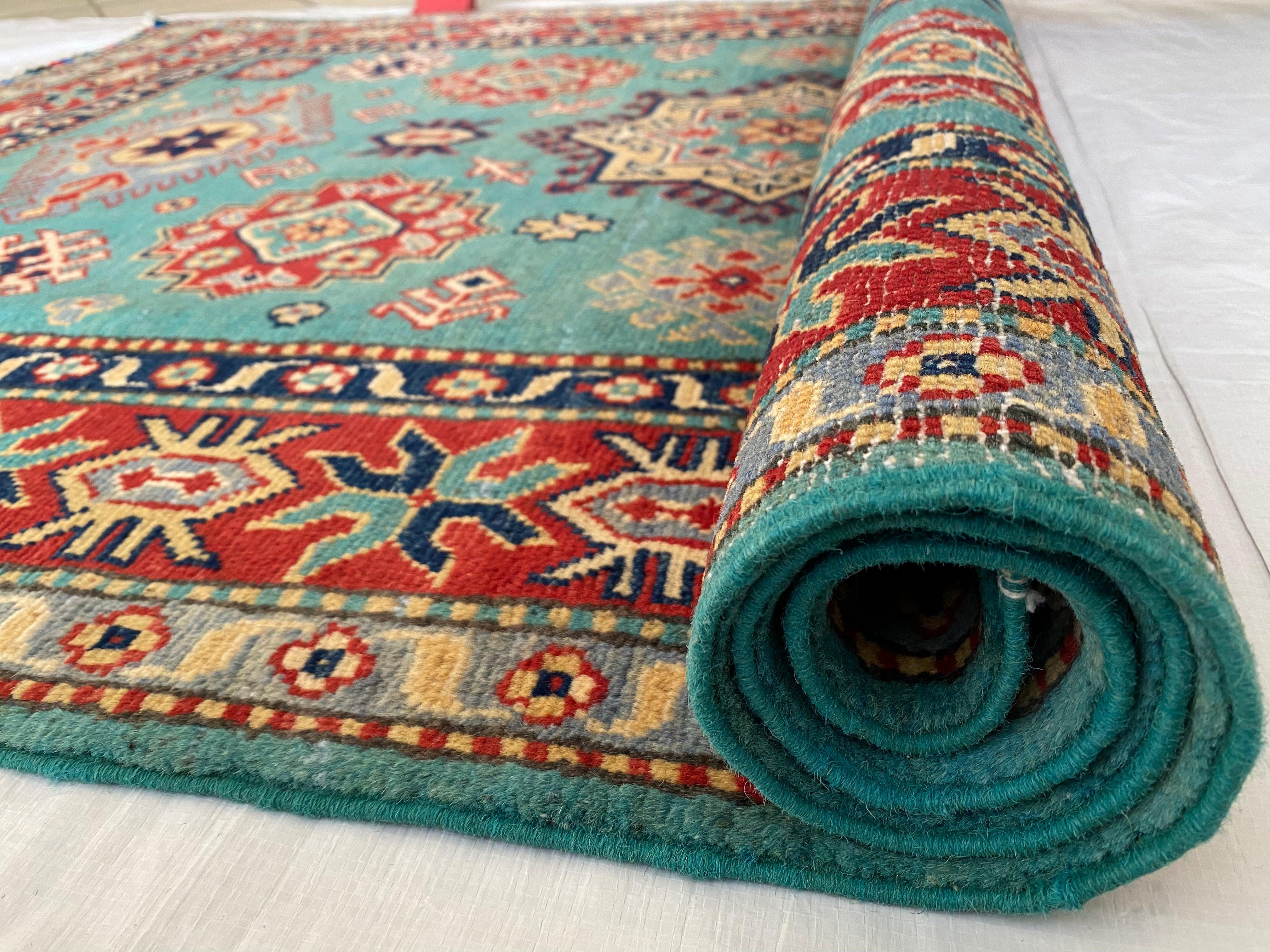 Afghani Rug 4x6 size range tribal Red Blue laid flat