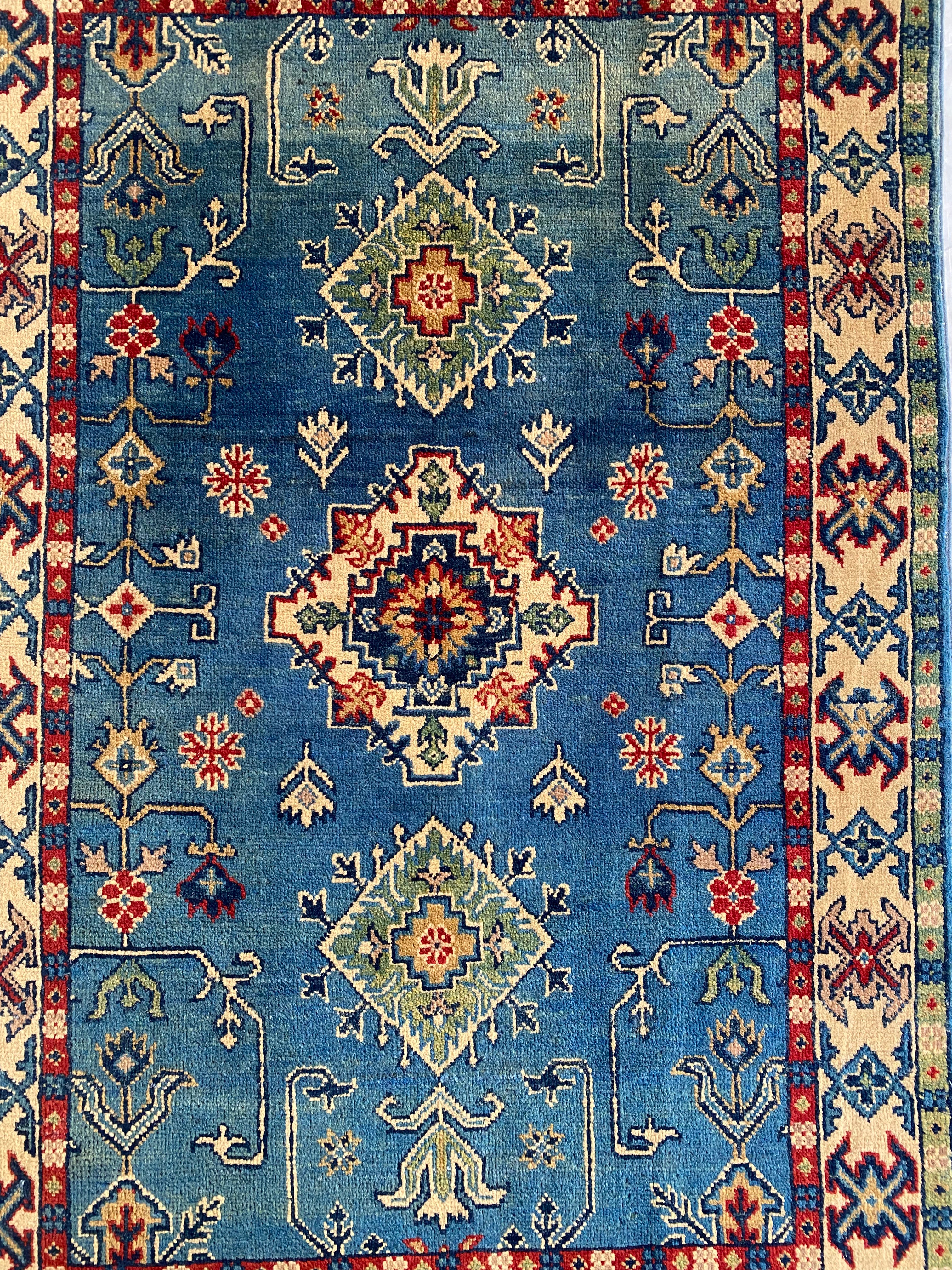 Afghani Rug 4x6 size range tribal Blue laid flat