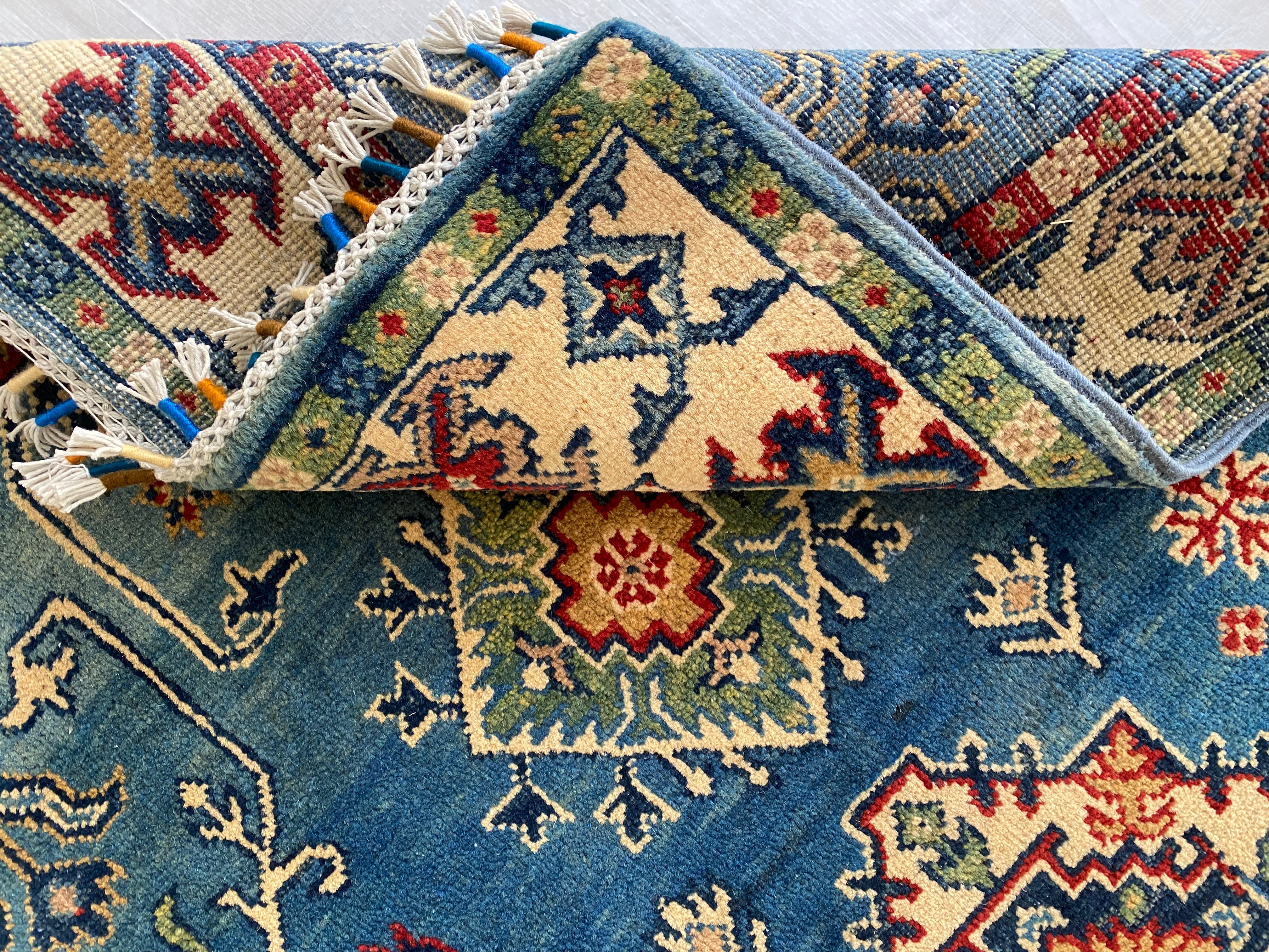 Afghani Rug 4x6 size range tribal Blue laid flat