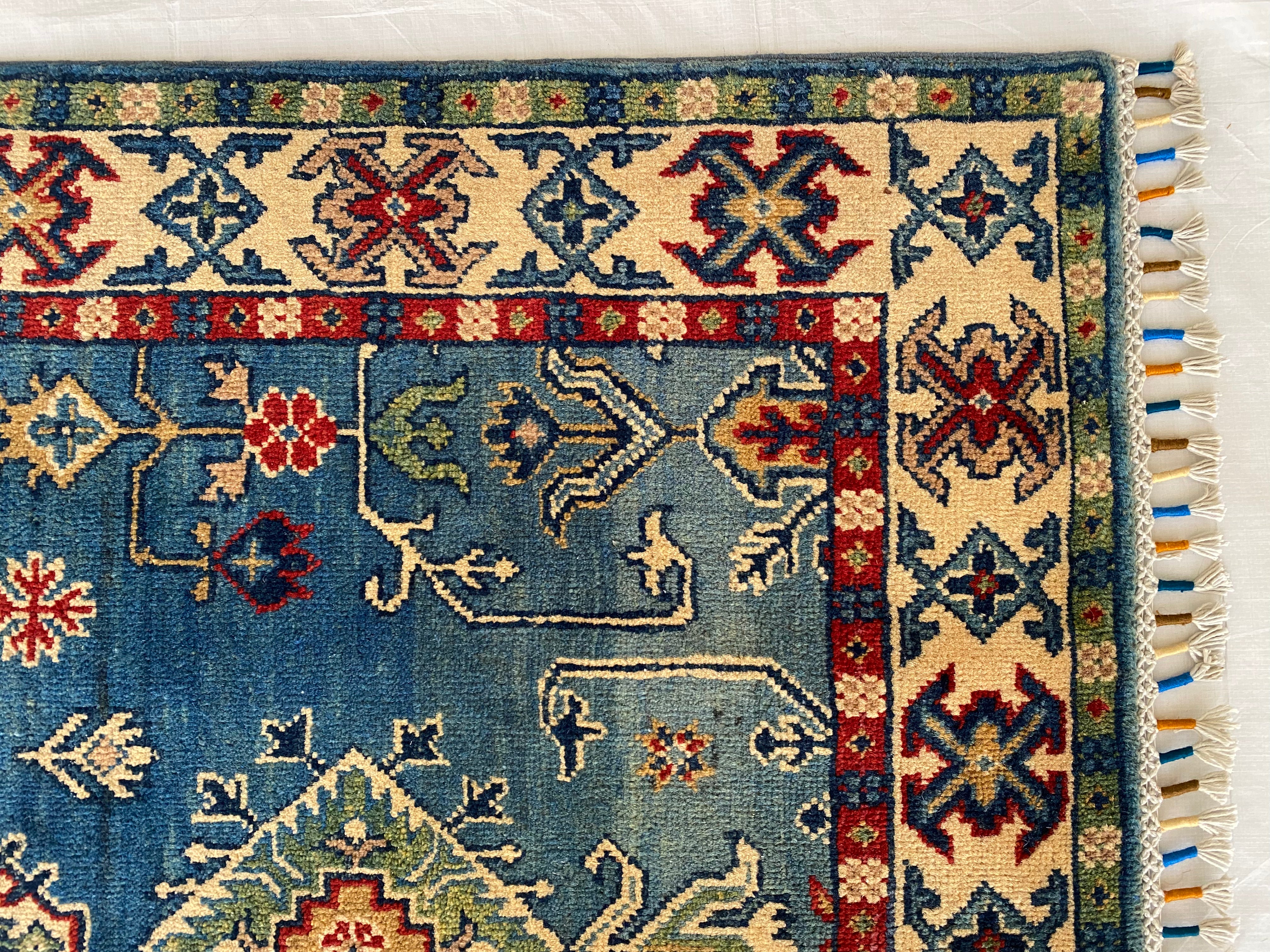 Afghani Rug 4x6 size range tribal Blue laid flat
