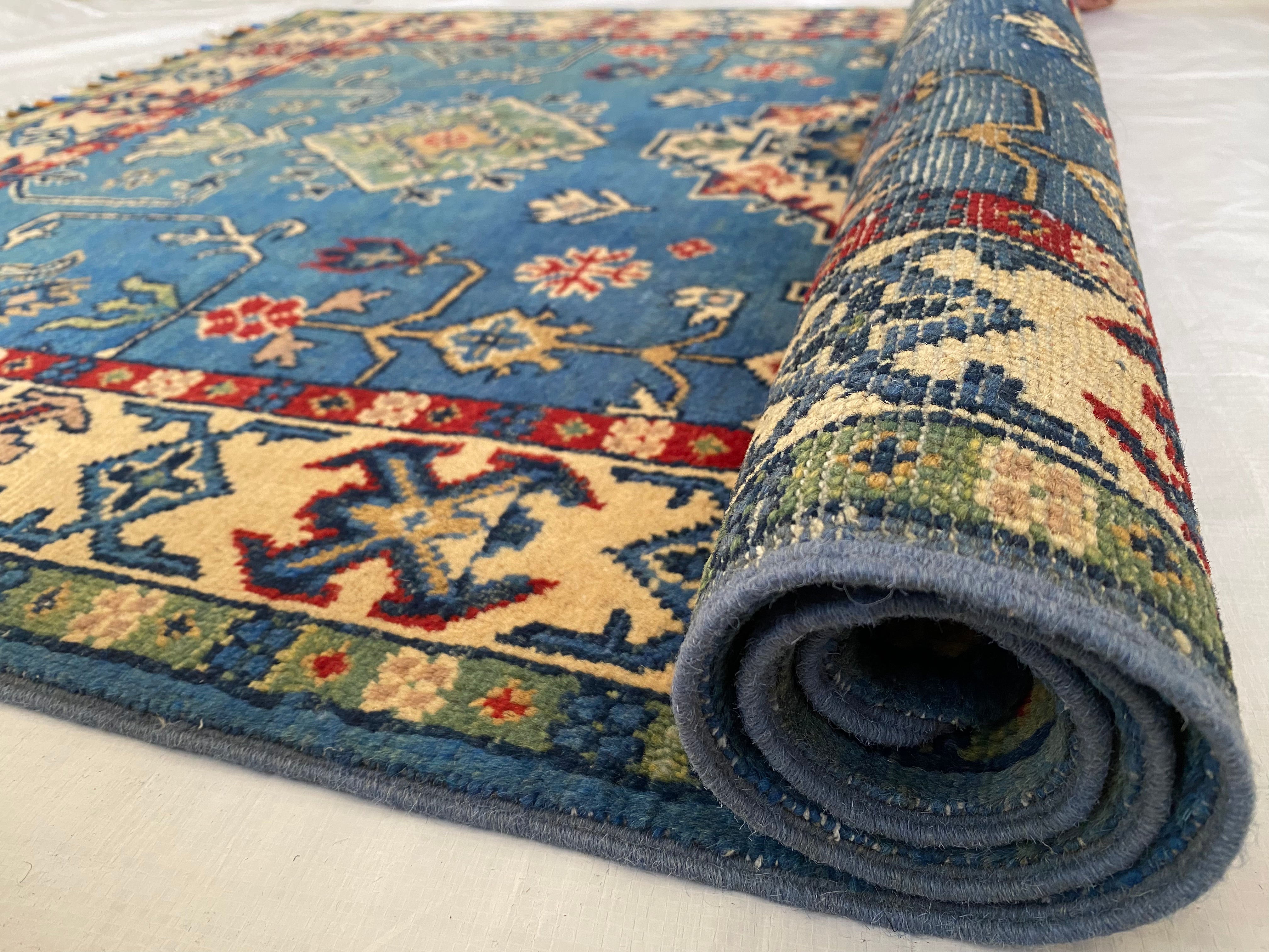 Afghani Rug 4x6 size range tribal Blue laid flat