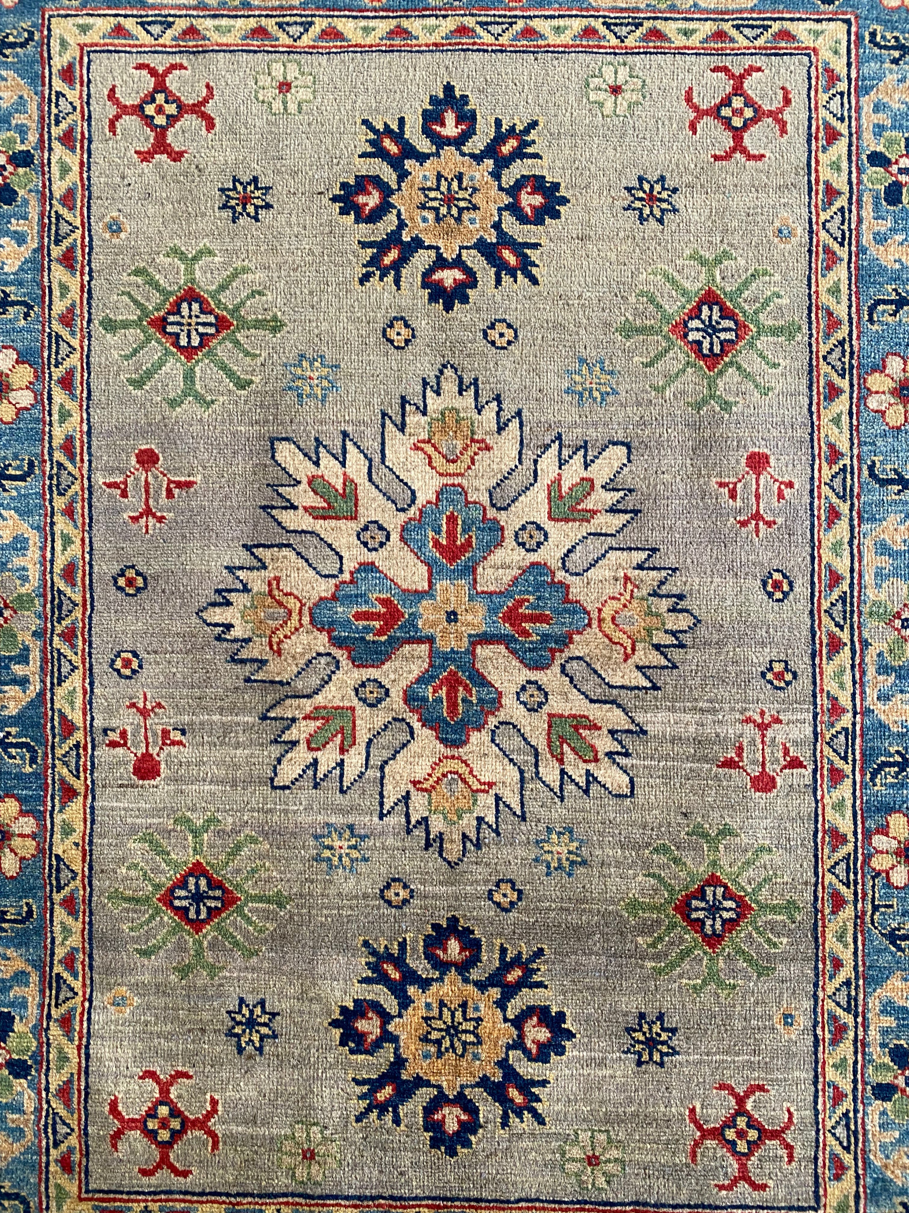Afghani Rug 4x6 size range tribal Blue Green laid flat