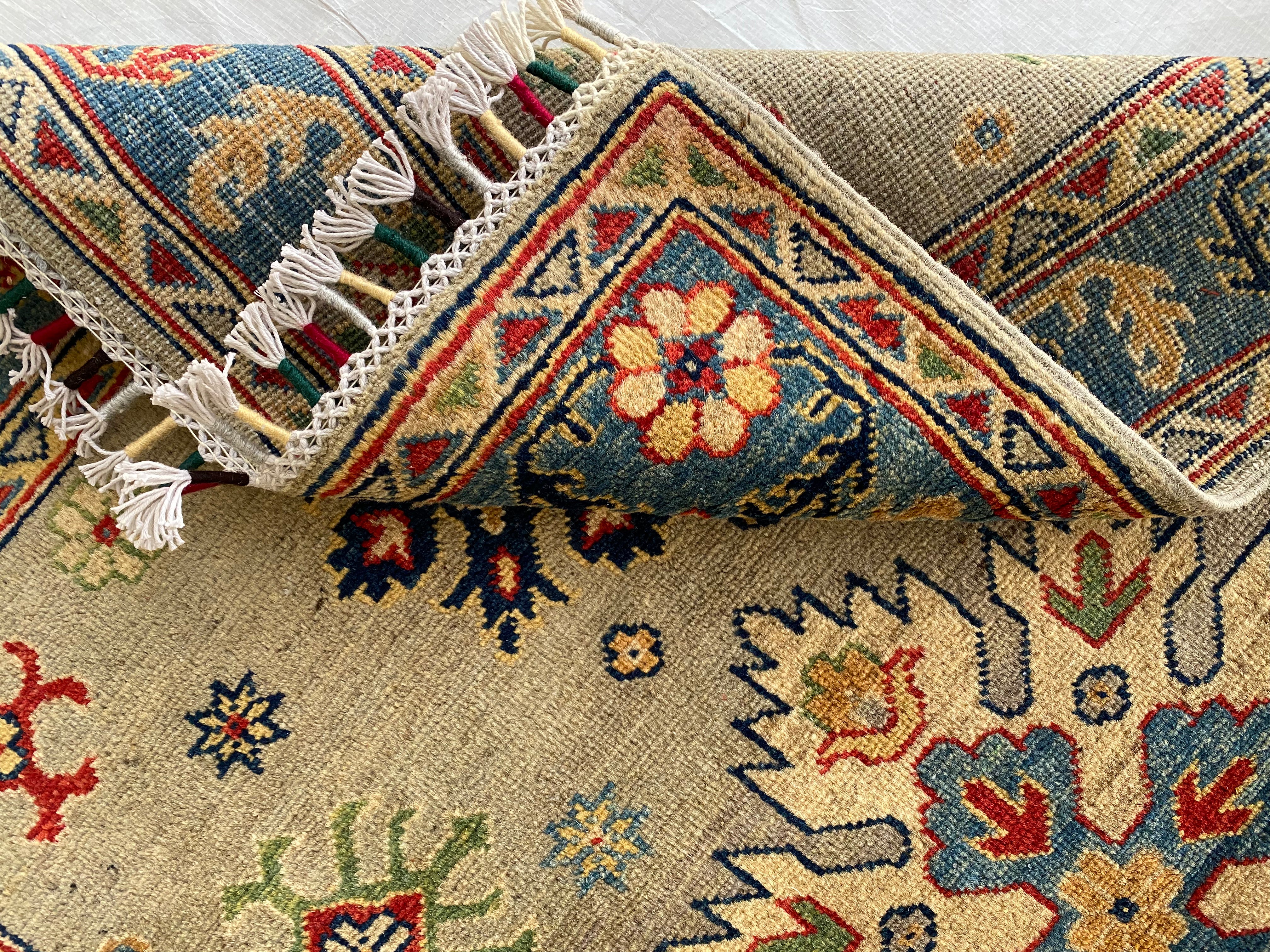 Afghani Rug 4x6 size range tribal Blue Green laid flat