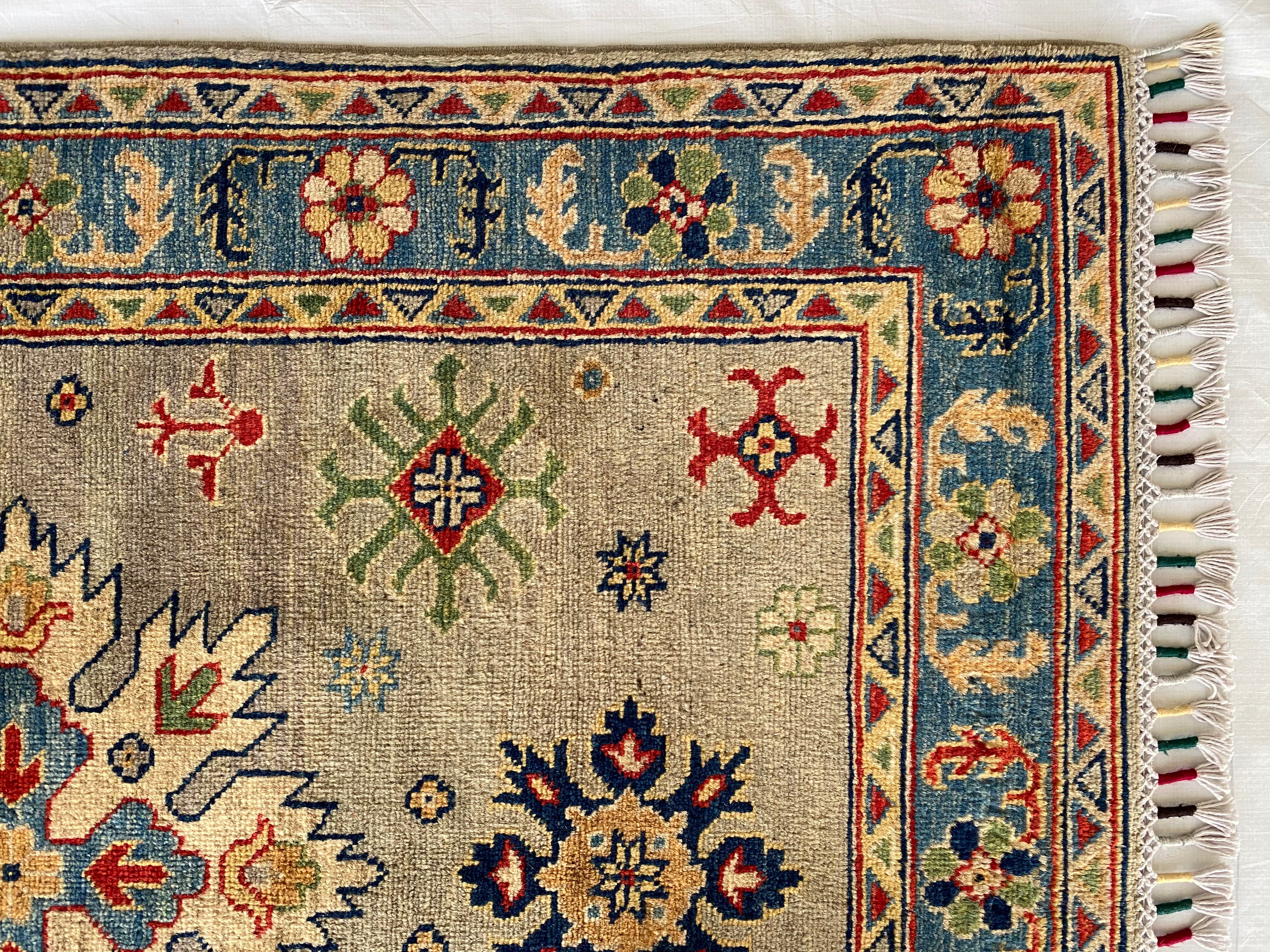 Afghani Rug 4x6 size range tribal Blue Green laid flat