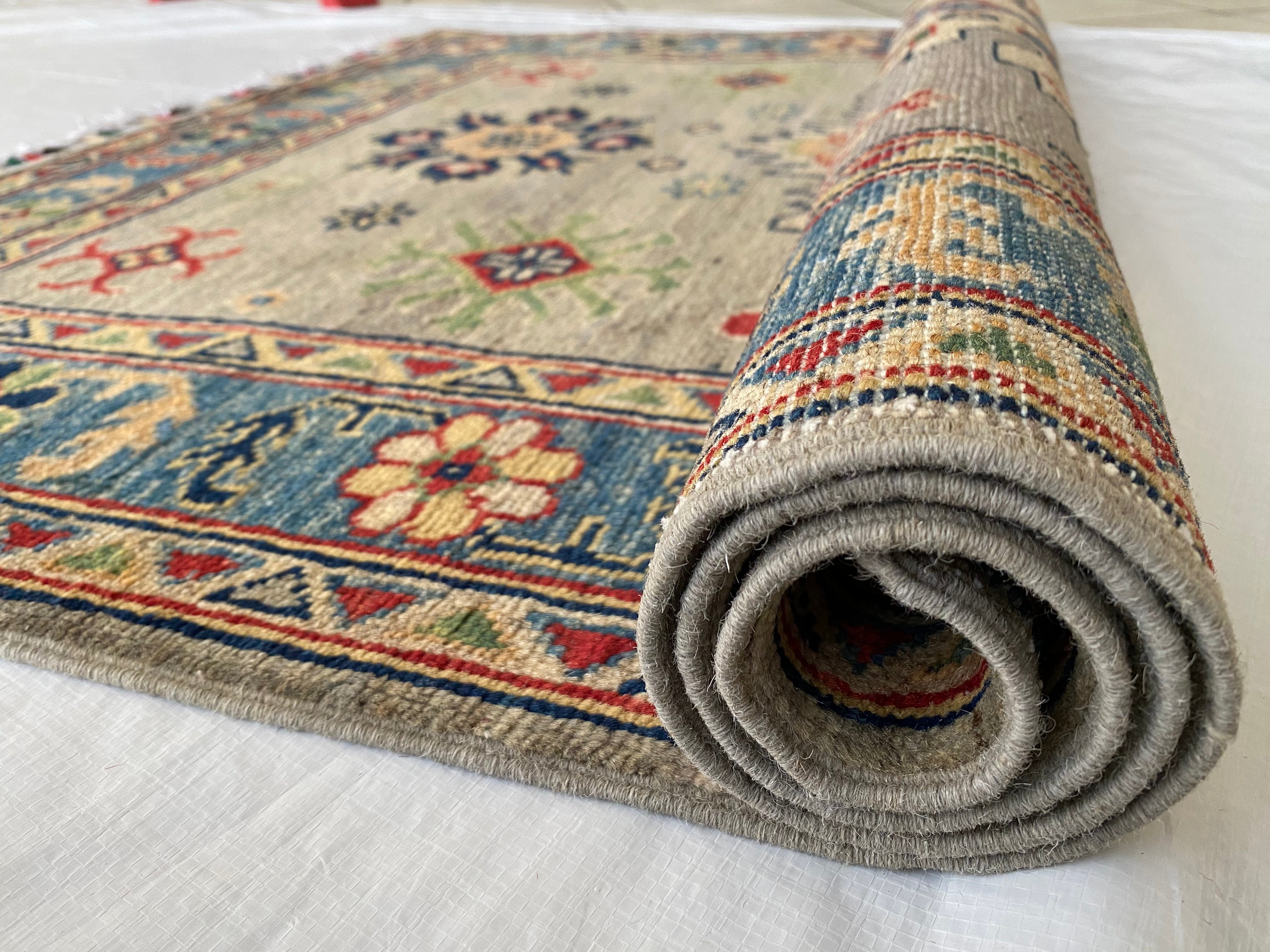 Afghani Rug 4x6 size range tribal Blue Green laid flat