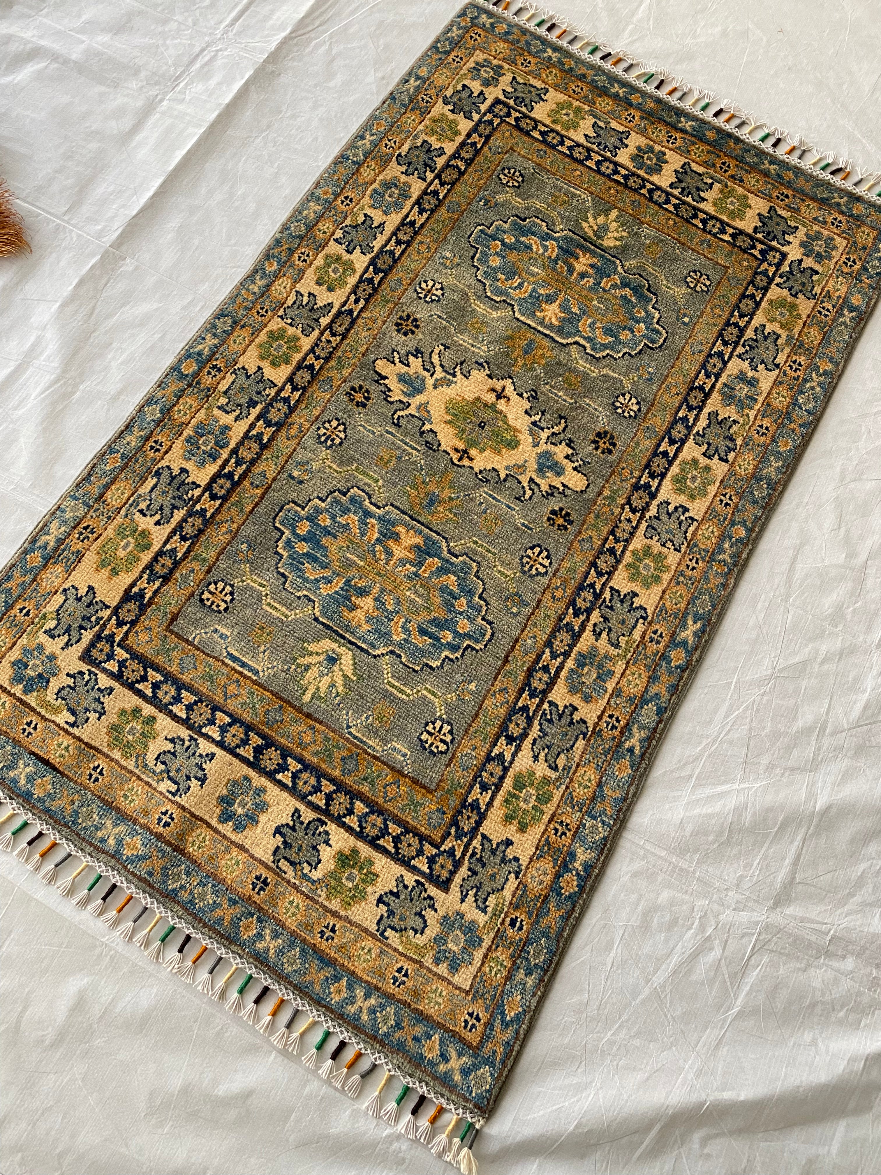 Afghani Rug 4x6 size range tribal Cream laid flat