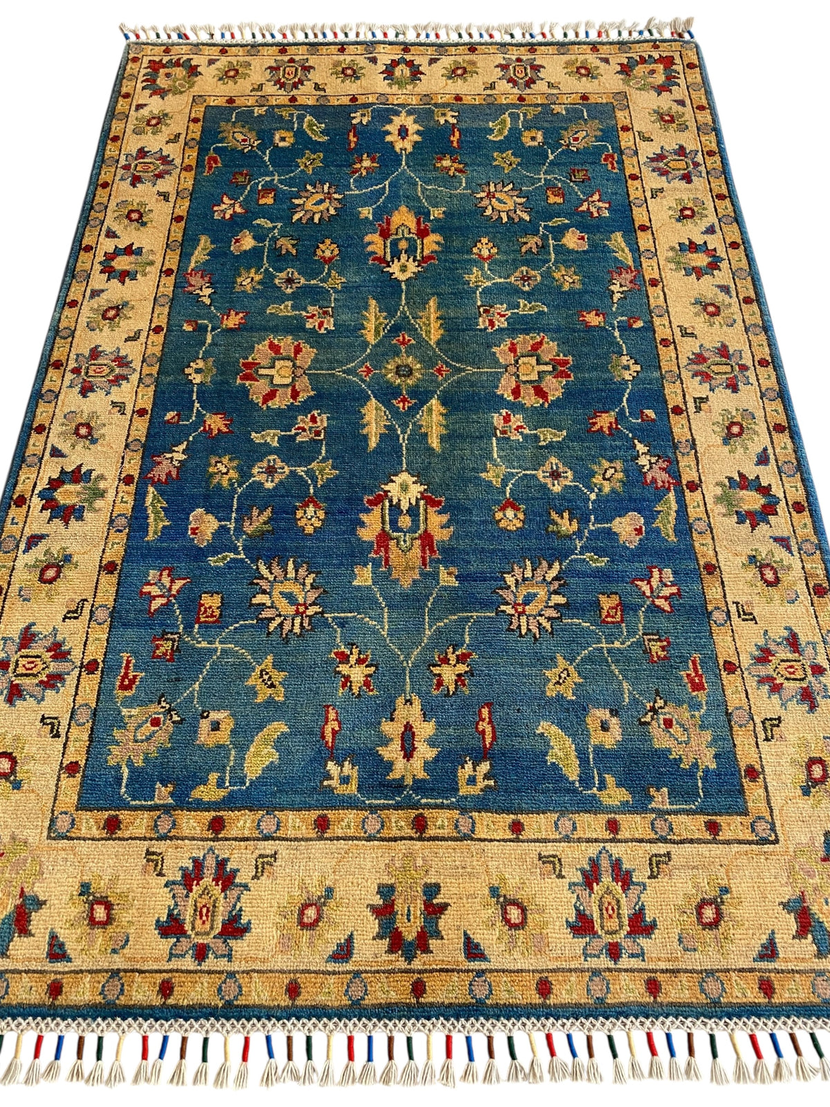 Afghani Rug 4x6 size range tribal Blue laid flat