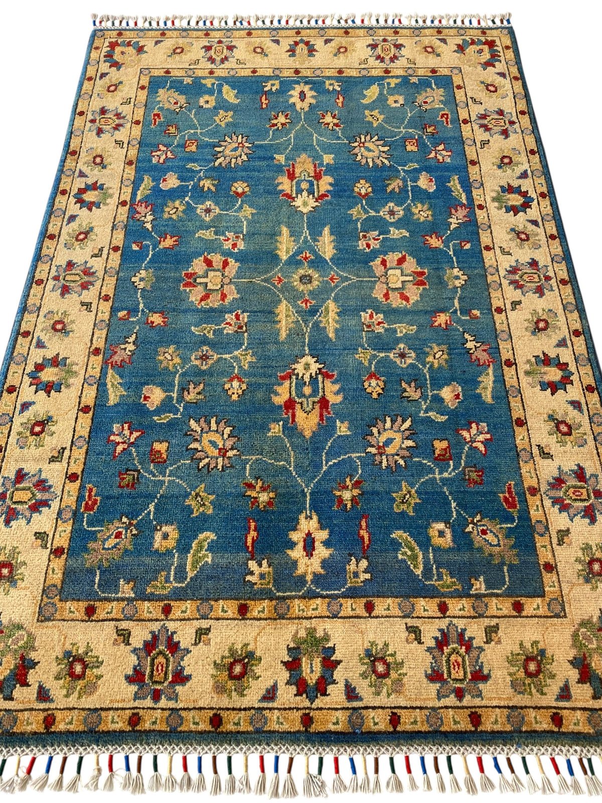 Afghani Rug 4x6 size range tribal Blue laid flat