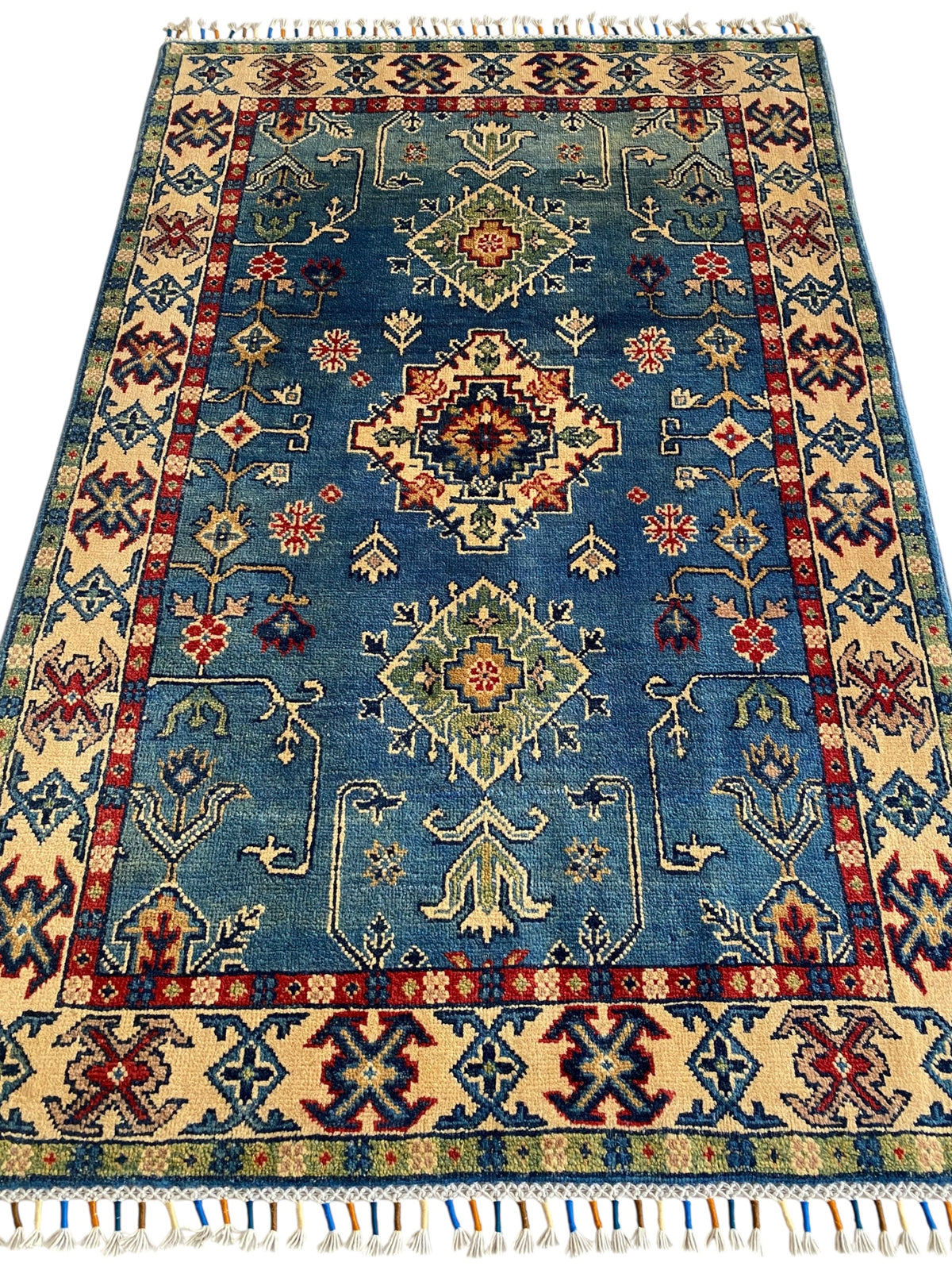 Afghani Rug 4x6 size range tribal Blue laid flat