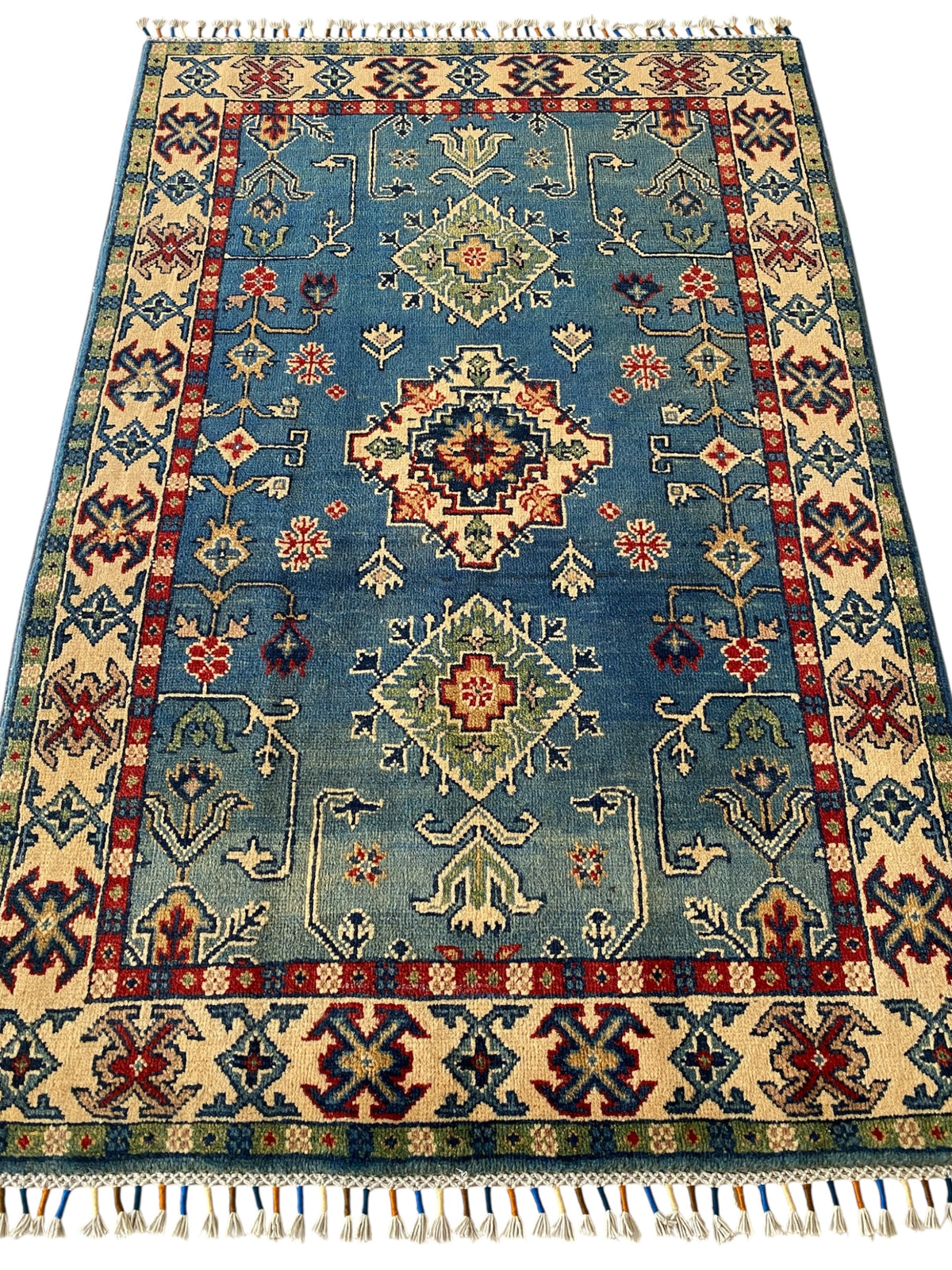 Afghani Rug 4x6 size range tribal Blue laid flat