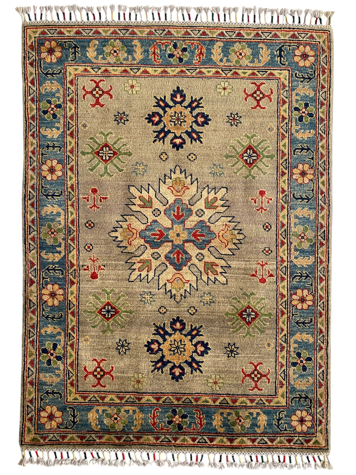 Afghani Rug 4x6 size range tribal Blue Green laid flat