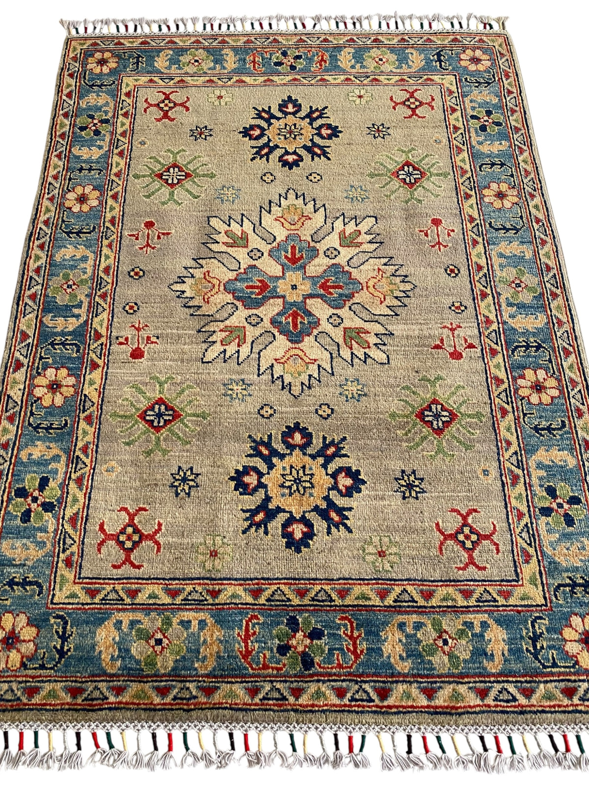 Afghani Rug 4x6 size range tribal Blue Green laid flat
