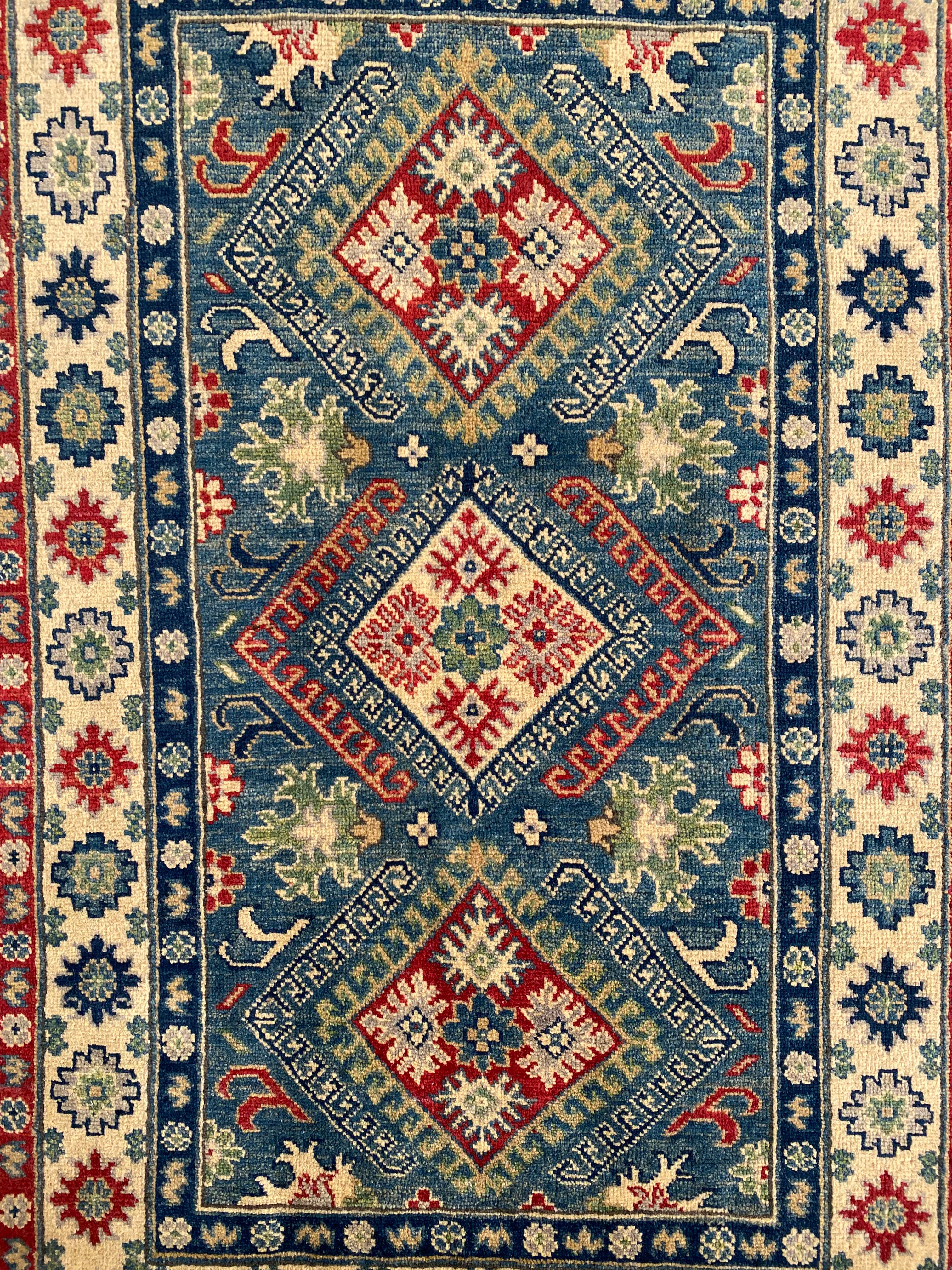 Afghani Rug 4x6 size range tribal Blue laid flat