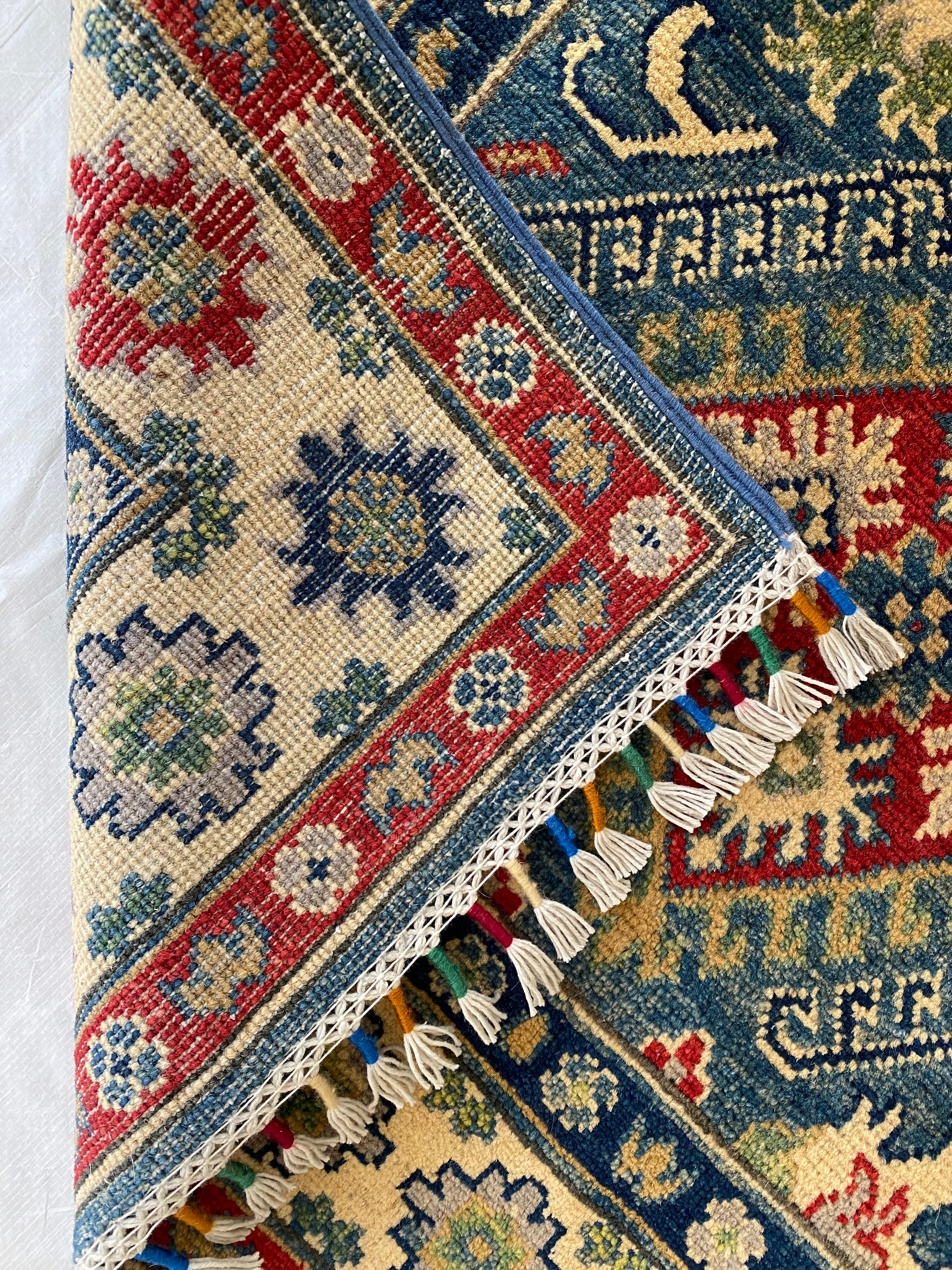Afghani Rug 4x6 size range tribal Blue laid flat