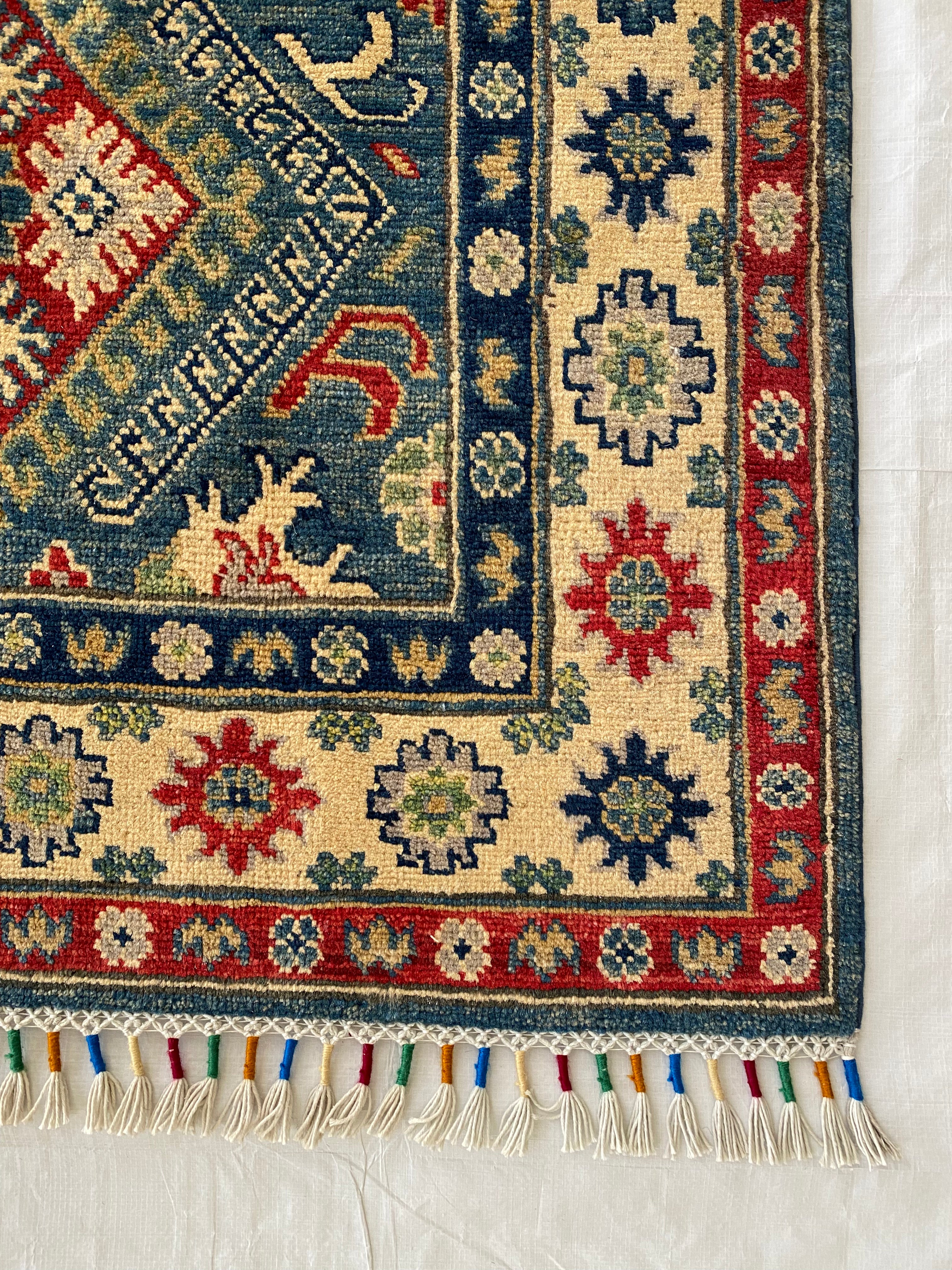 Afghani Rug 4x6 size range tribal Blue laid flat