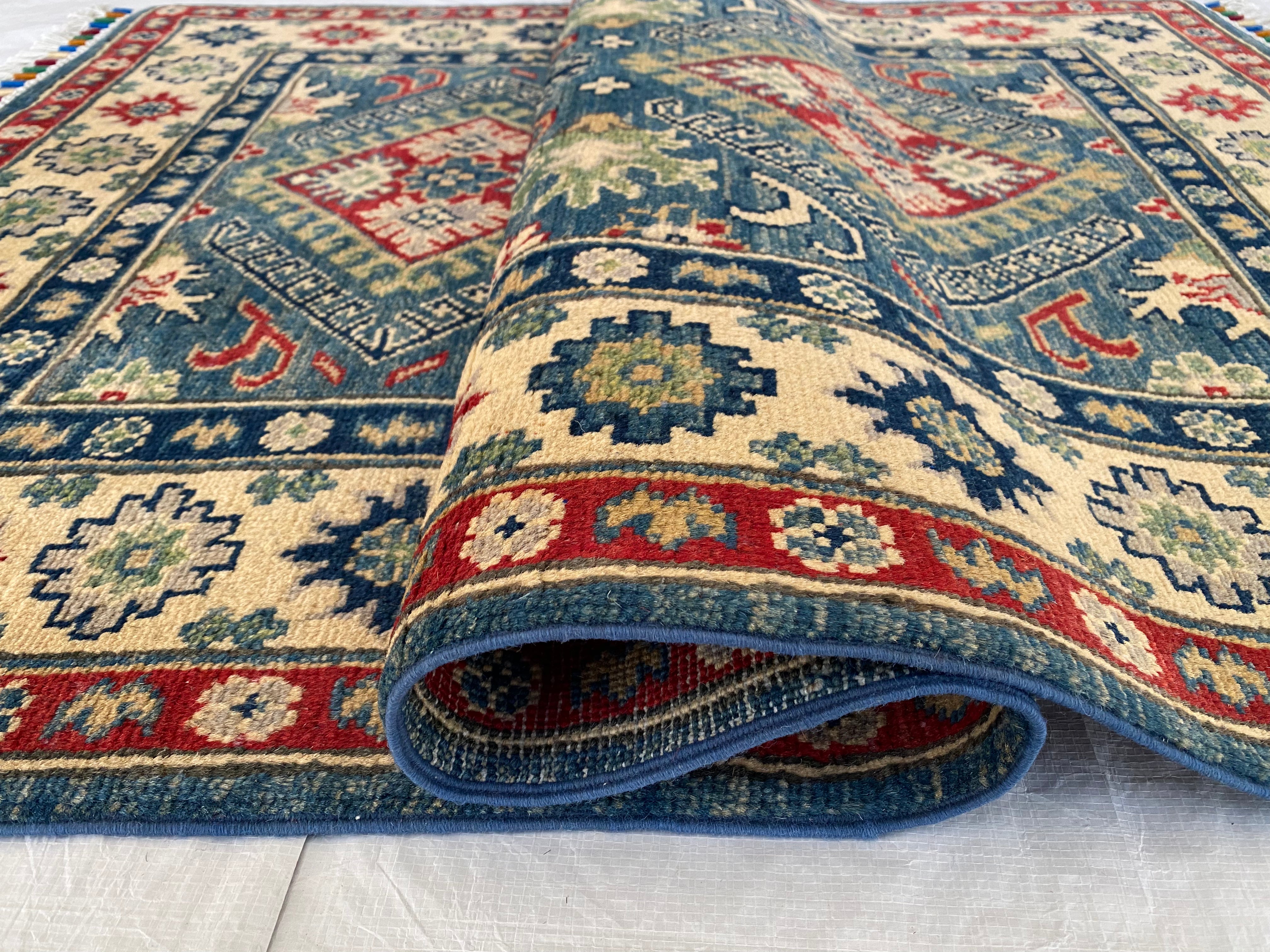 Afghani Rug 4x6 size range tribal Blue laid flat