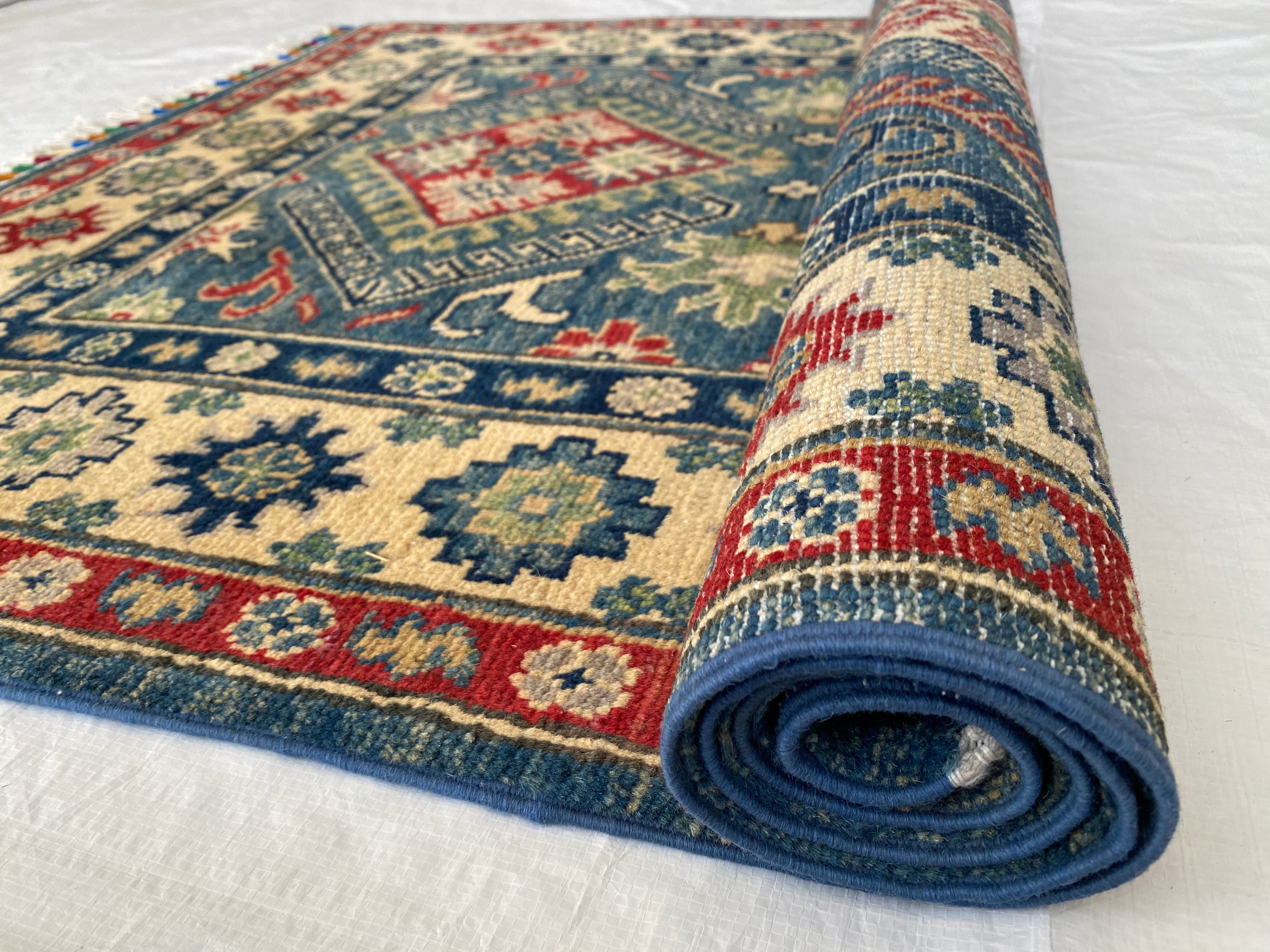 Afghani Rug 4x6 size range tribal Blue laid flat