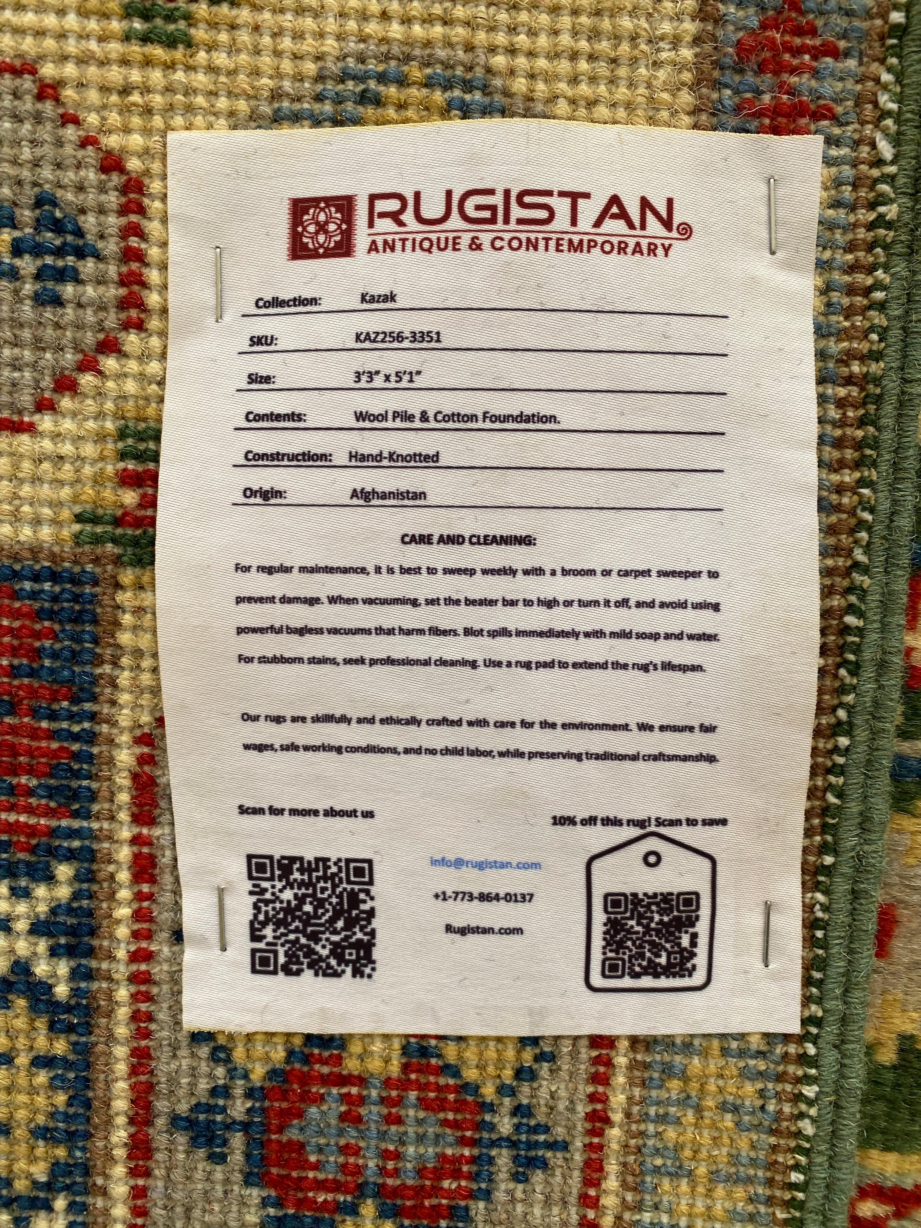 Afghani Rug 4x6 size range tribal Beige Green laid flat