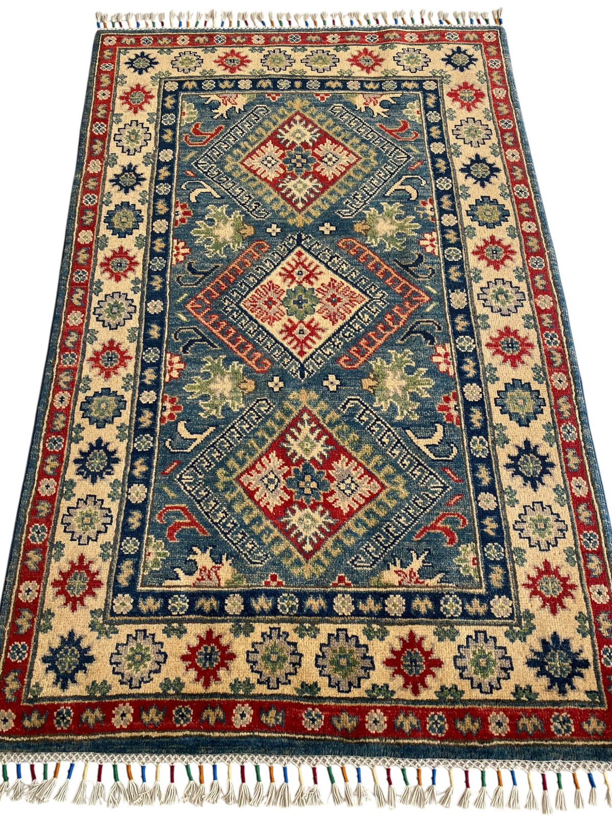 Afghani Rug 4x6 size range tribal Blue laid flat