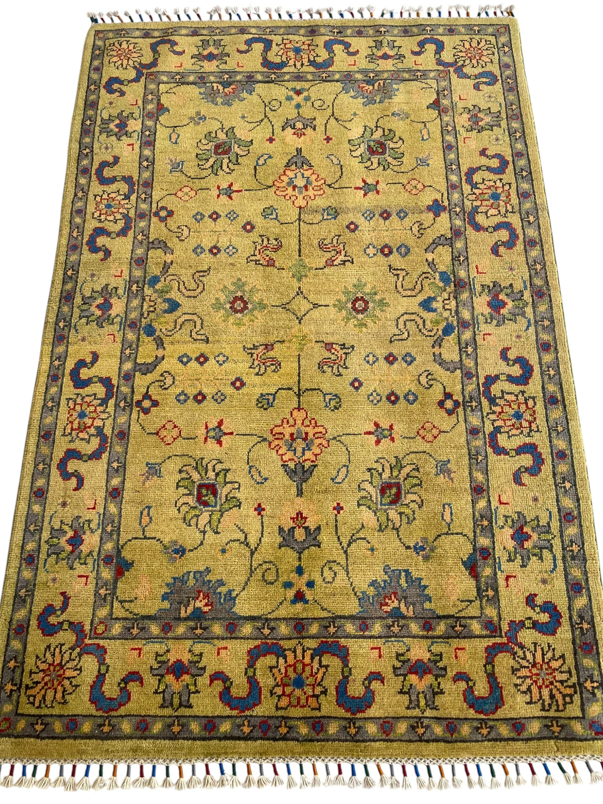 Afghani Rug 4x6 size range tribal Green laid flat