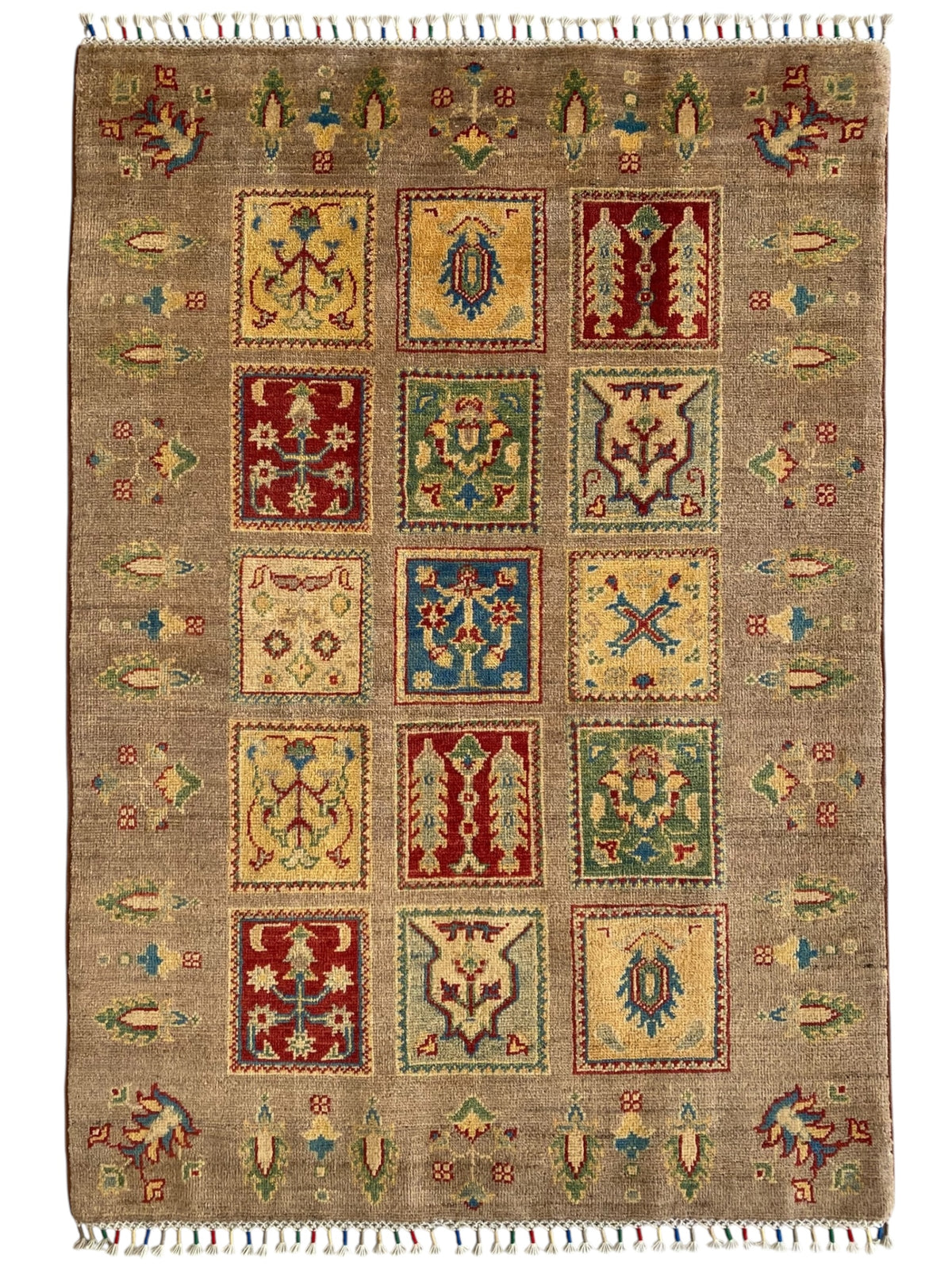Afghani Rug 4x6 size range tribal Beige laid flat
