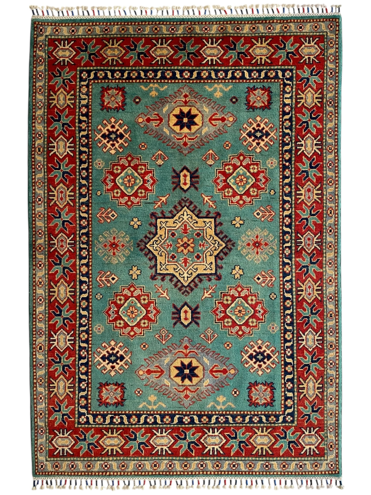 Afghani Rug 4x6 size range tribal Red Blue laid flat