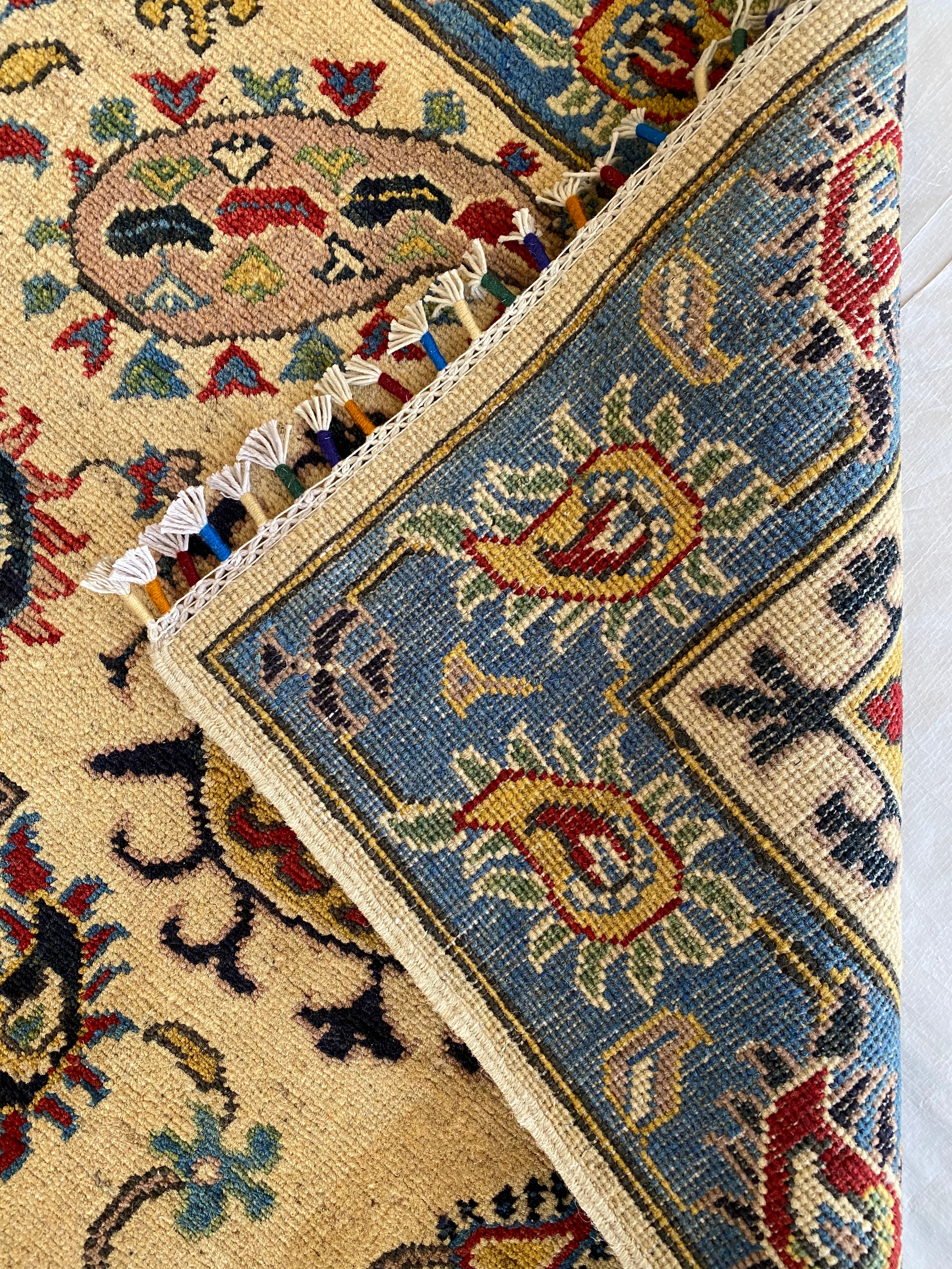 Afghani Rug 6x9 size range floral Blue Cream laid flat