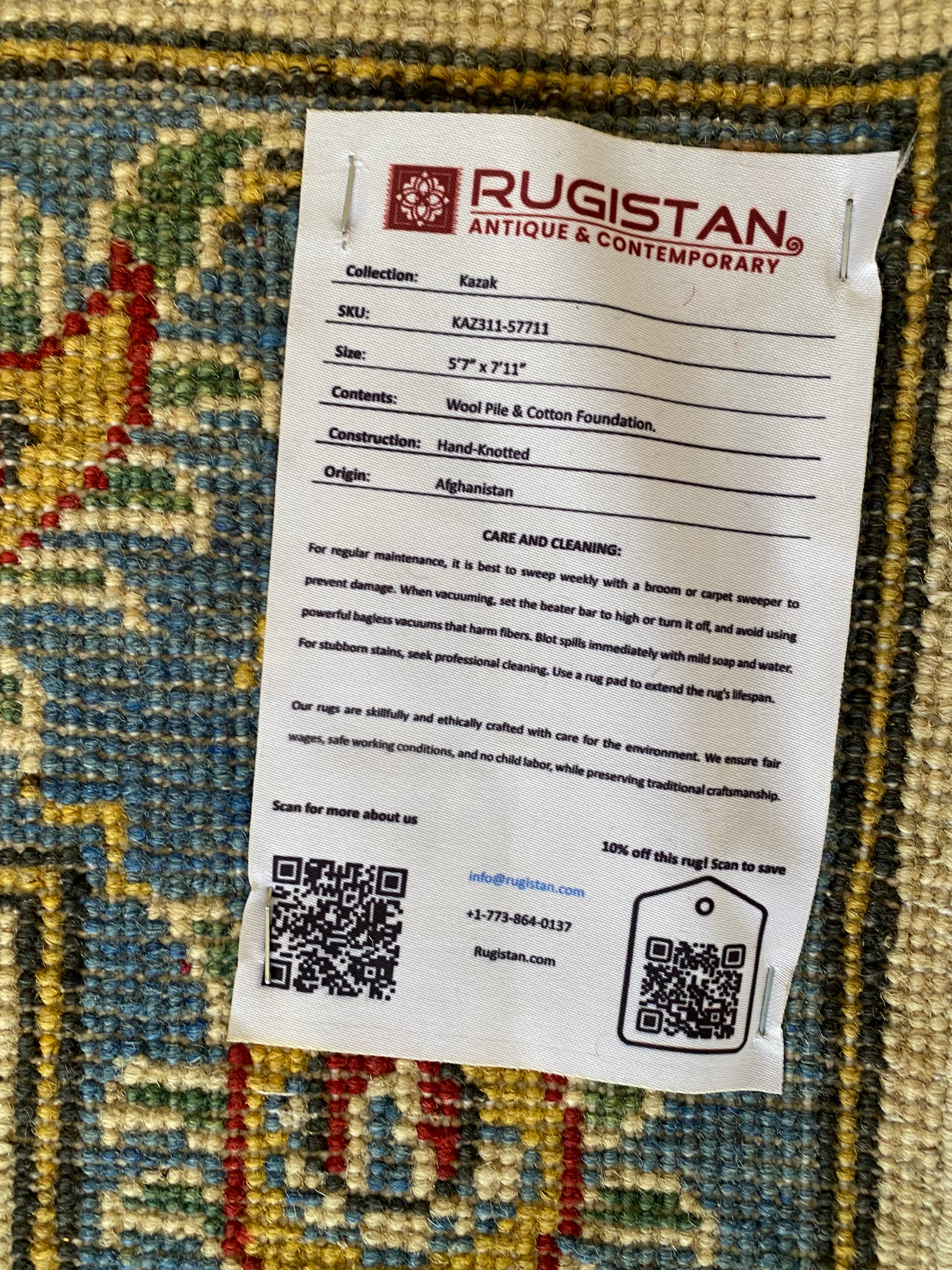 Afghani Rug 6x9 size range floral Blue Cream laid flat