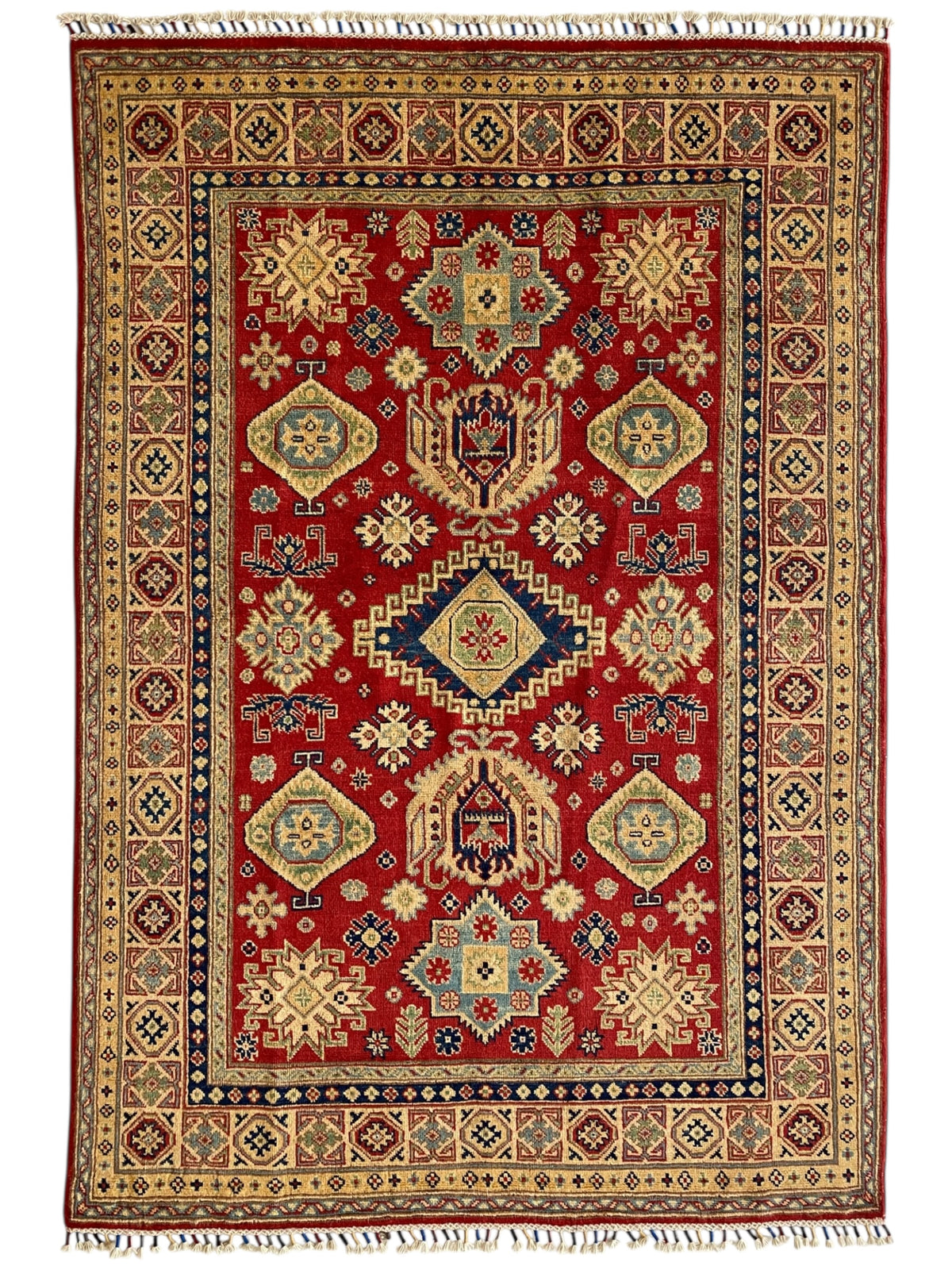 Afghani Rug 5x8 size range tribal Red Cream laid flat