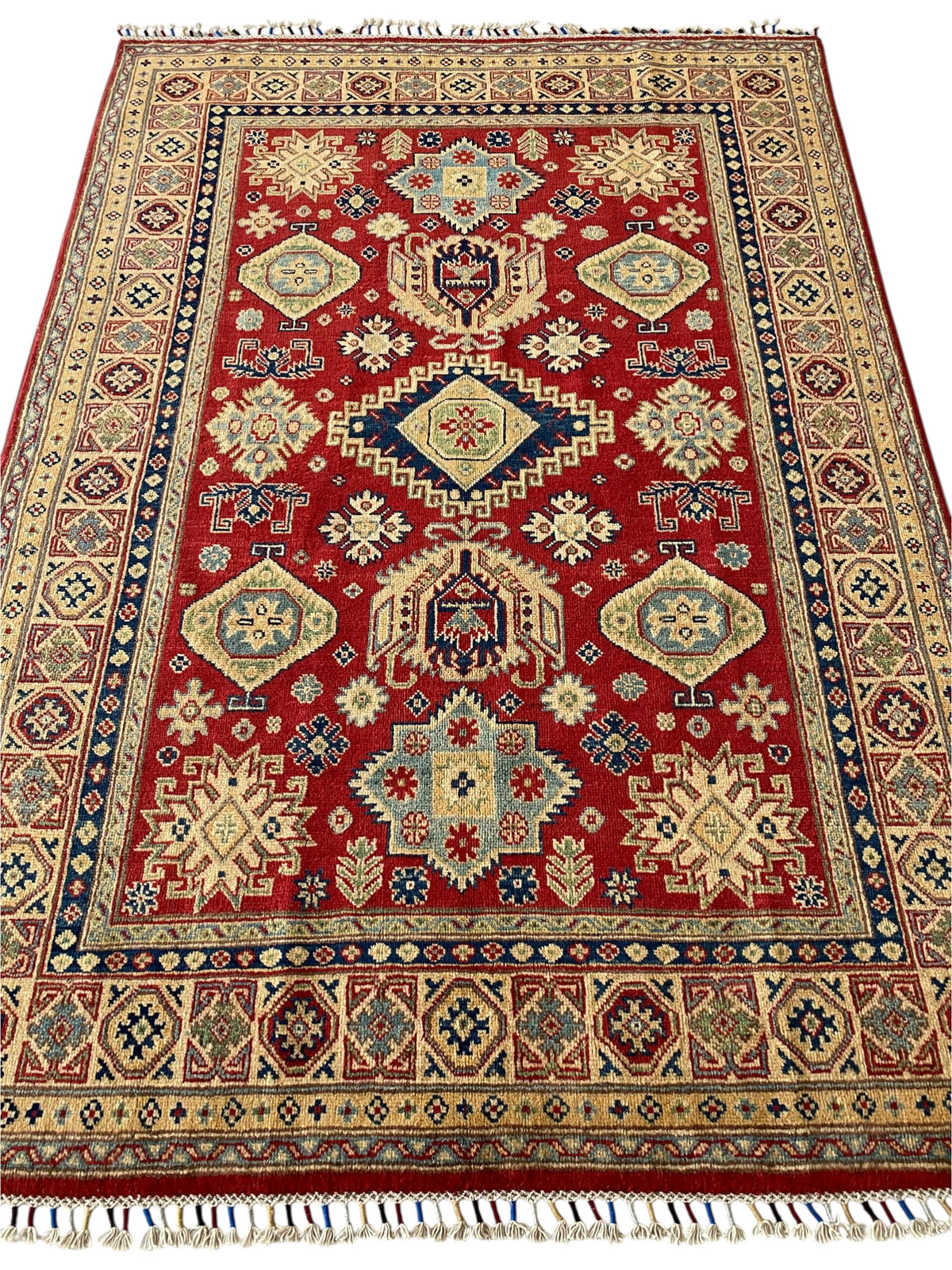 Afghani Rug 5x8 size range tribal Red Cream laid flat