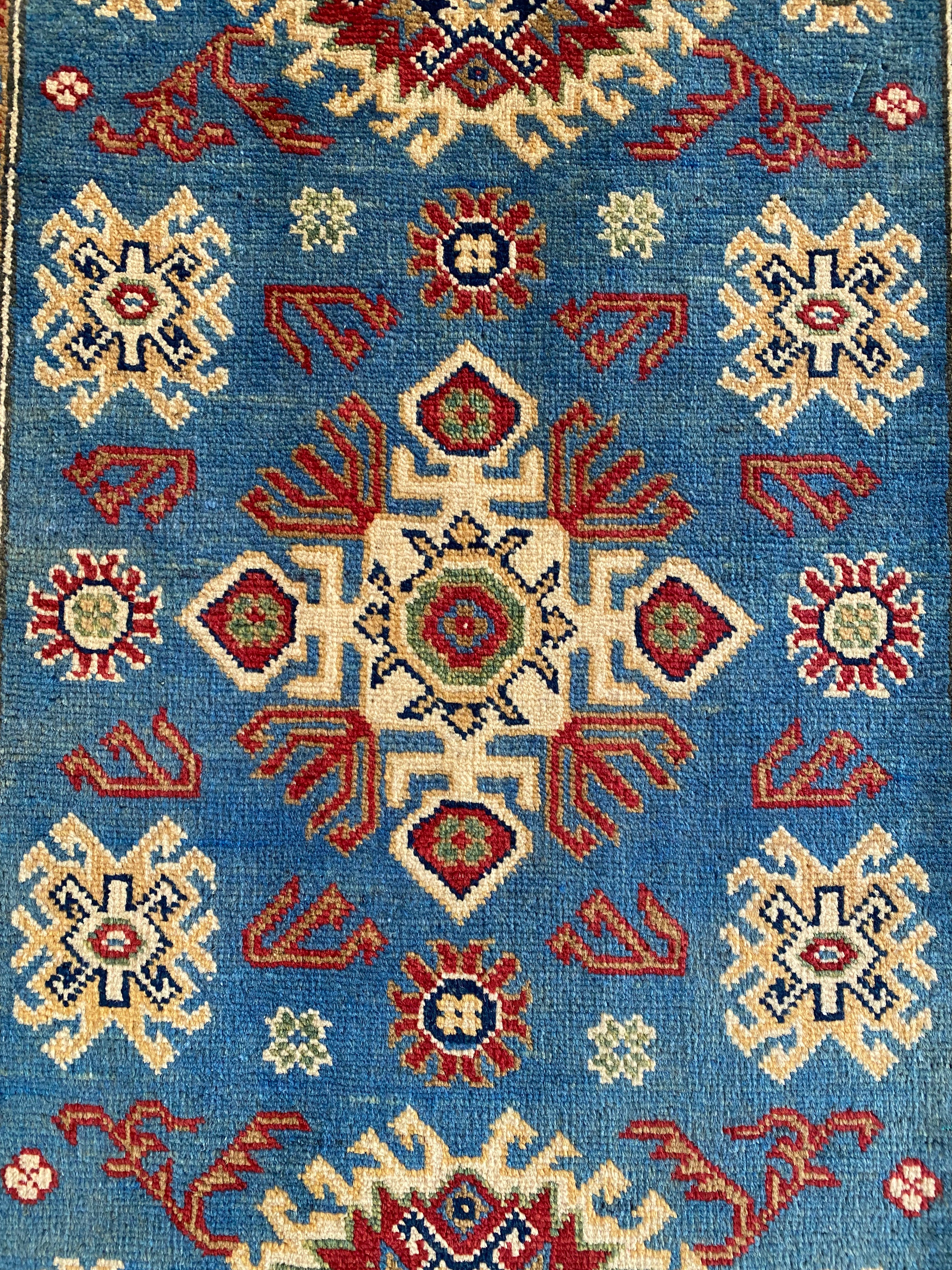 Afghani Rug 4x6 size range tribal Red Blue laid flat