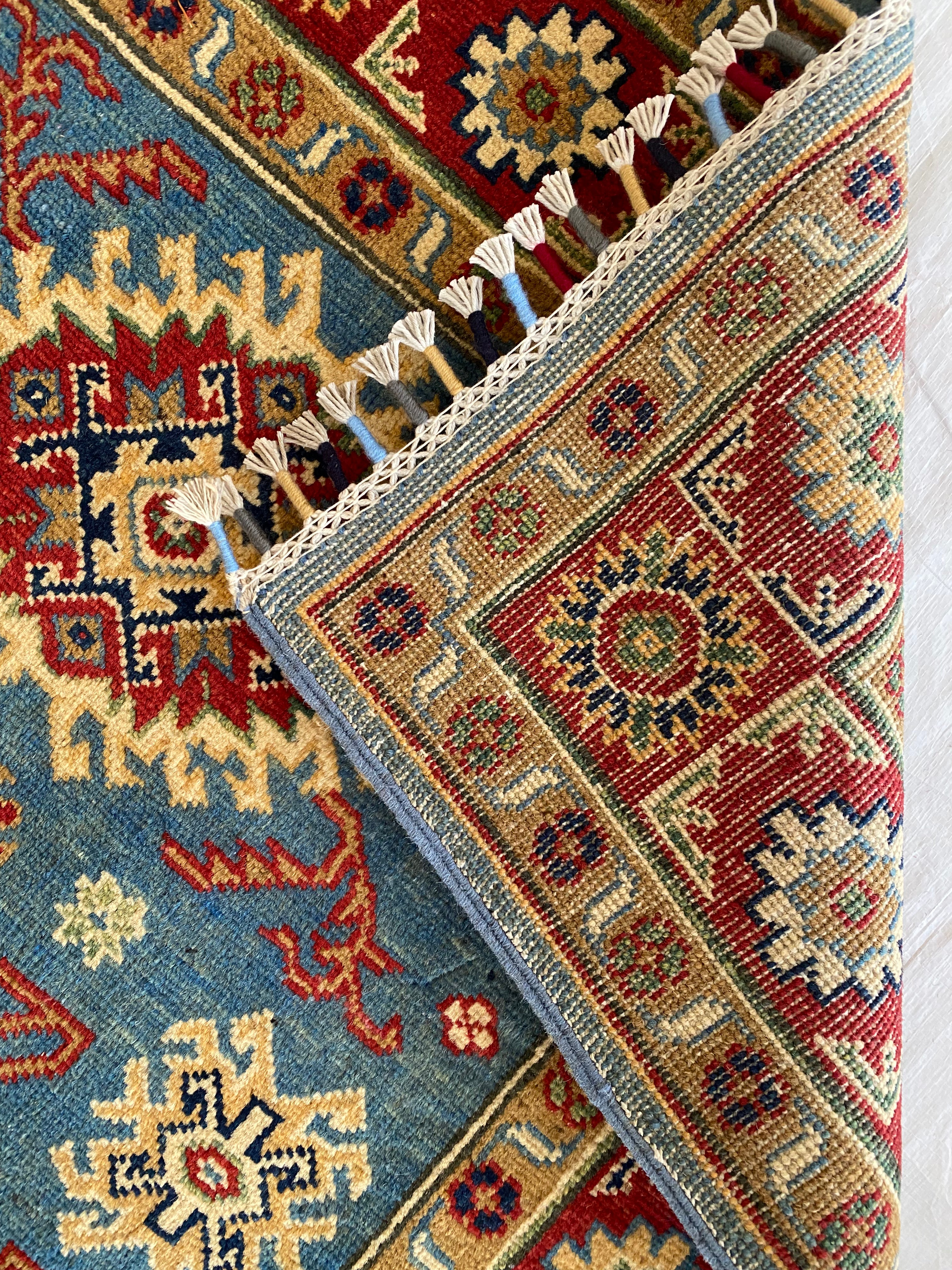 Afghani Rug 4x6 size range tribal Red Blue laid flat