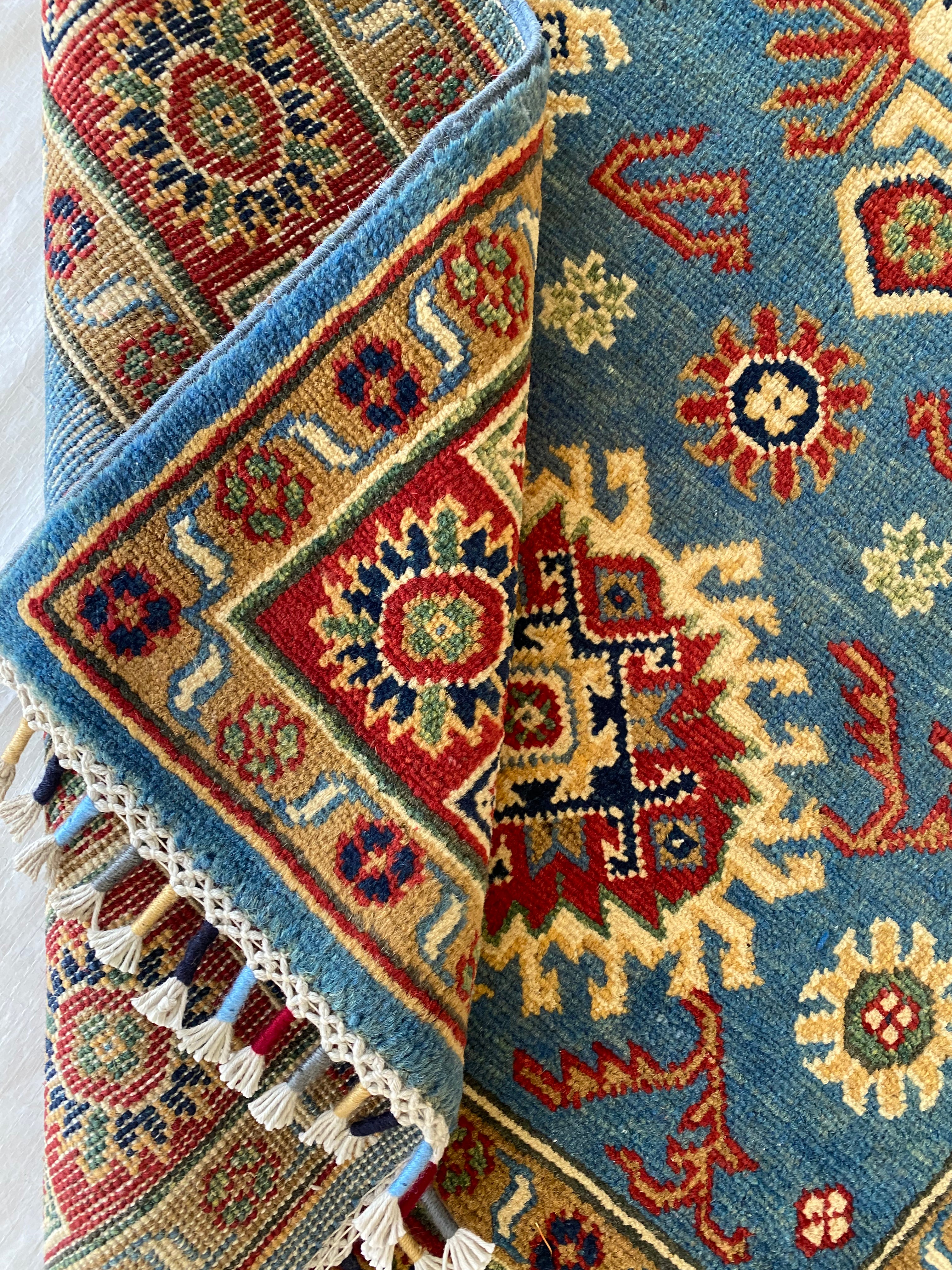 Afghani Rug 4x6 size range tribal Red Blue laid flat