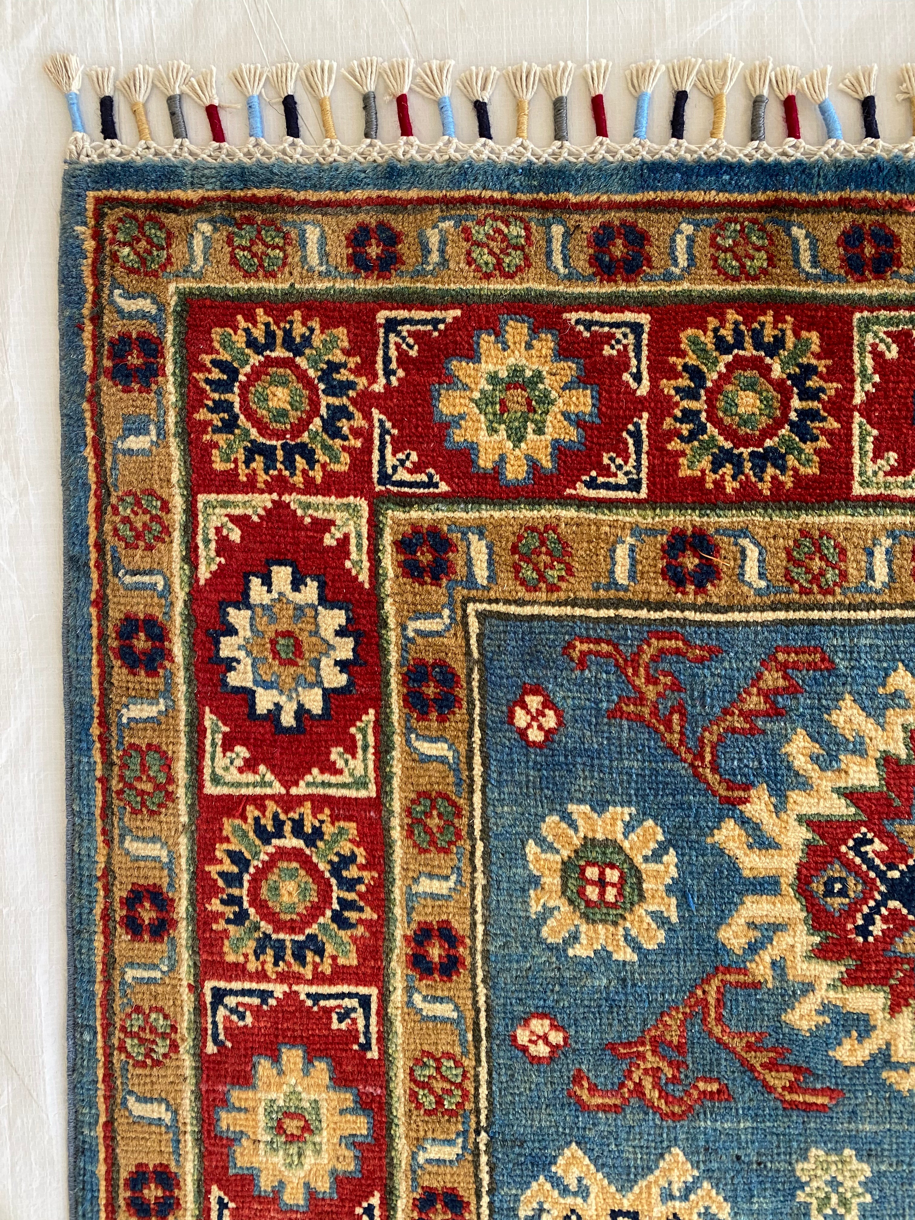 Afghani Rug 4x6 size range tribal Red Blue laid flat