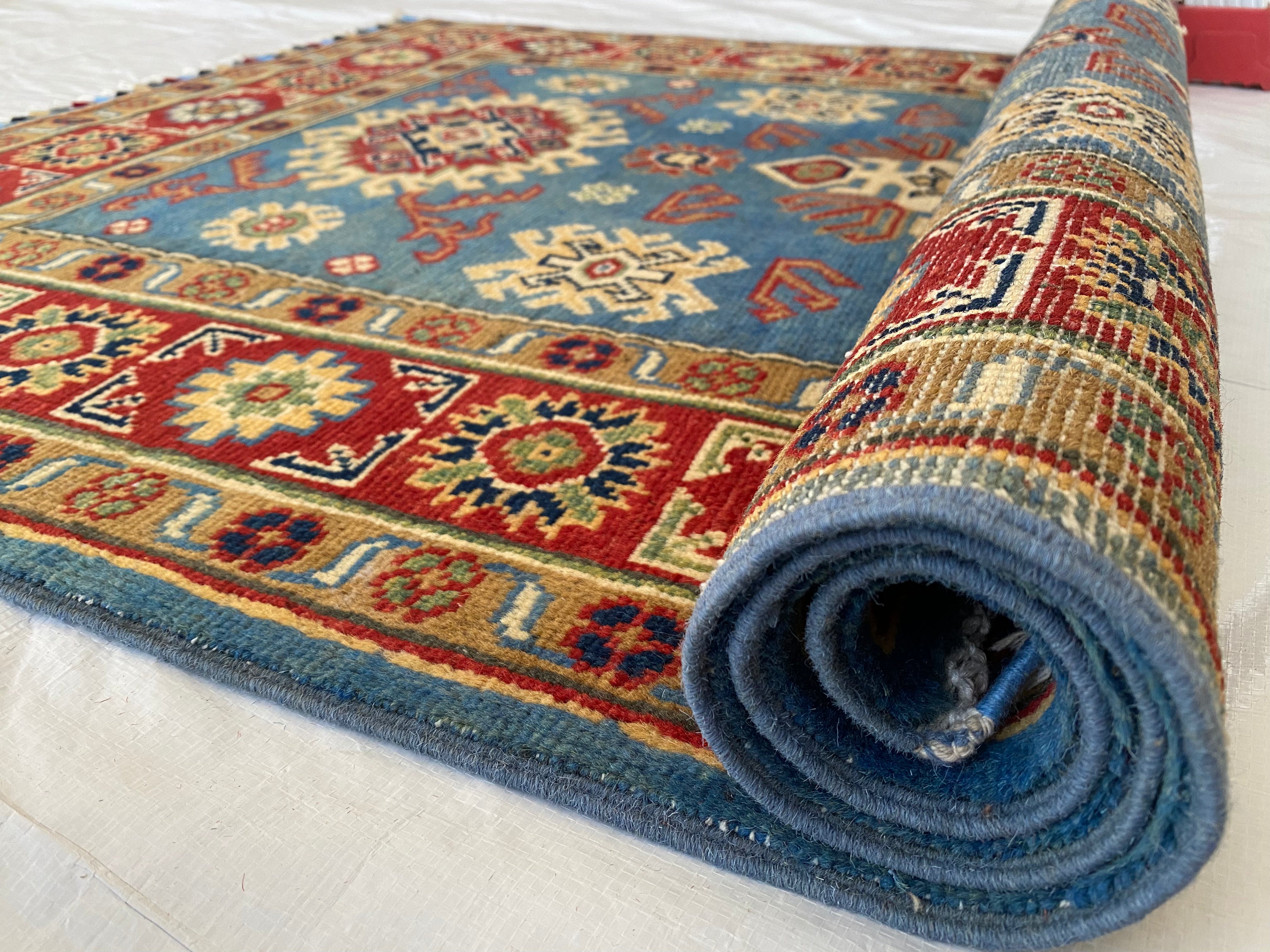 Afghani Rug 4x6 size range tribal Red Blue laid flat