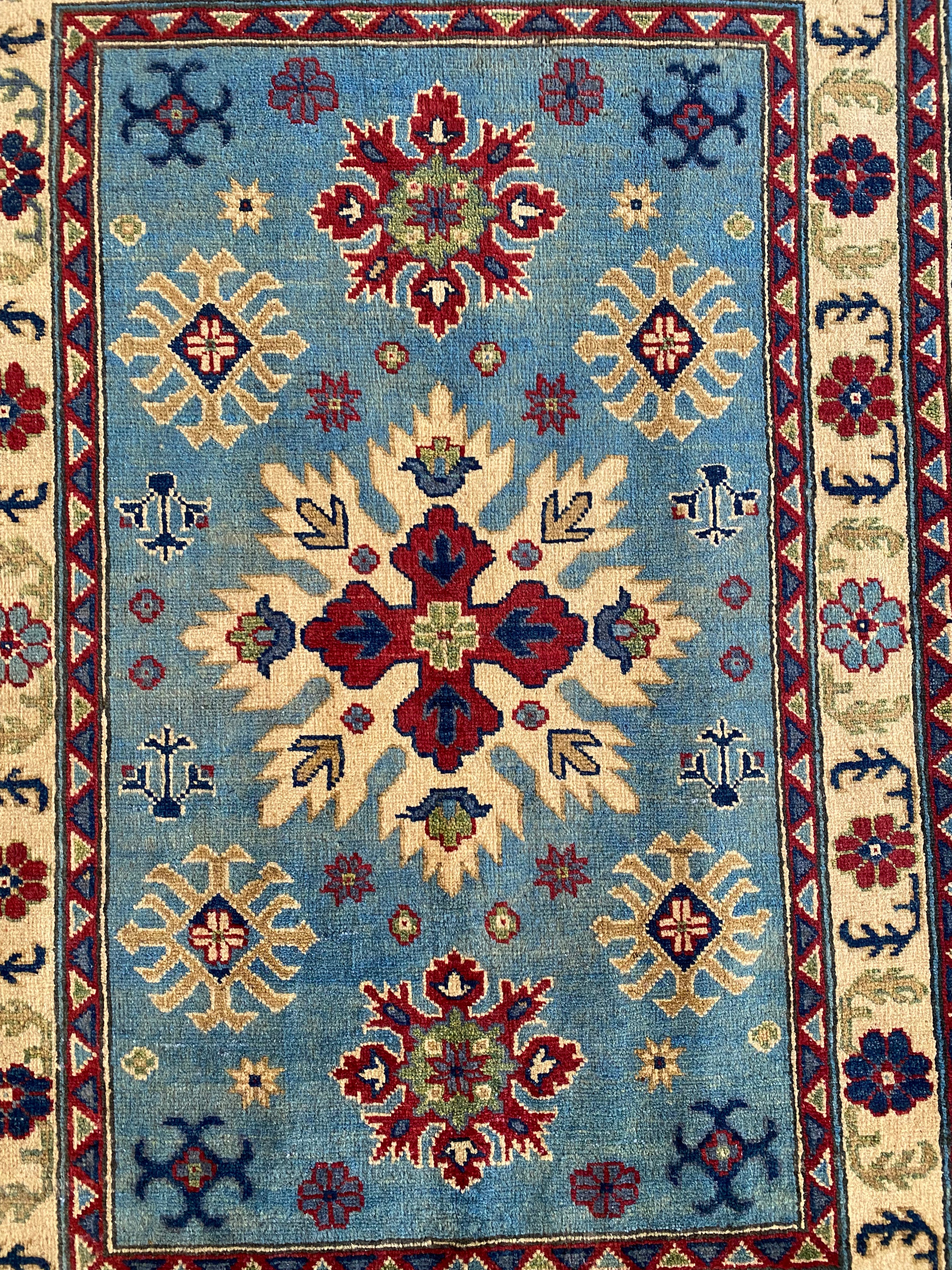 Afghani Rug 4x6 size range tribal Red Blue laid flat